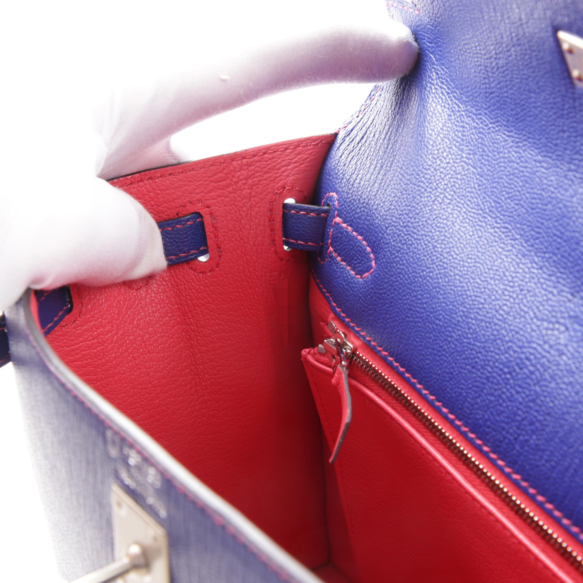 A美品 HERMÈS 爱马仕 马蹄印定制 Kelly 25 外缝 90 覆盆子粉 Framboise 7T 电光蓝 Bleu Electrique A5 杜鹃红 Bougainvillea Chevre山羊皮 拉丝银扣 Z刻 2021年 - 13