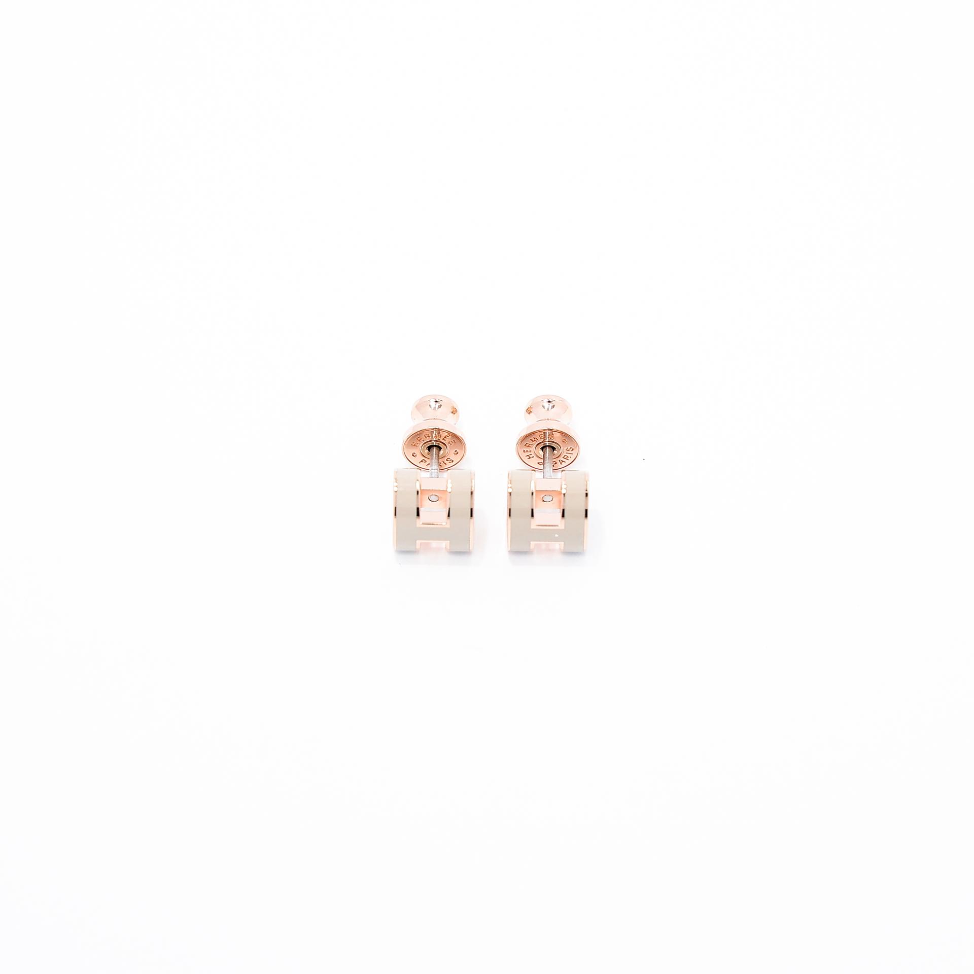 Brand New ( Rank N ) HERMÈS Mini Pop H earrings Marron Glace Enamel Rose Gold hardware - 2
