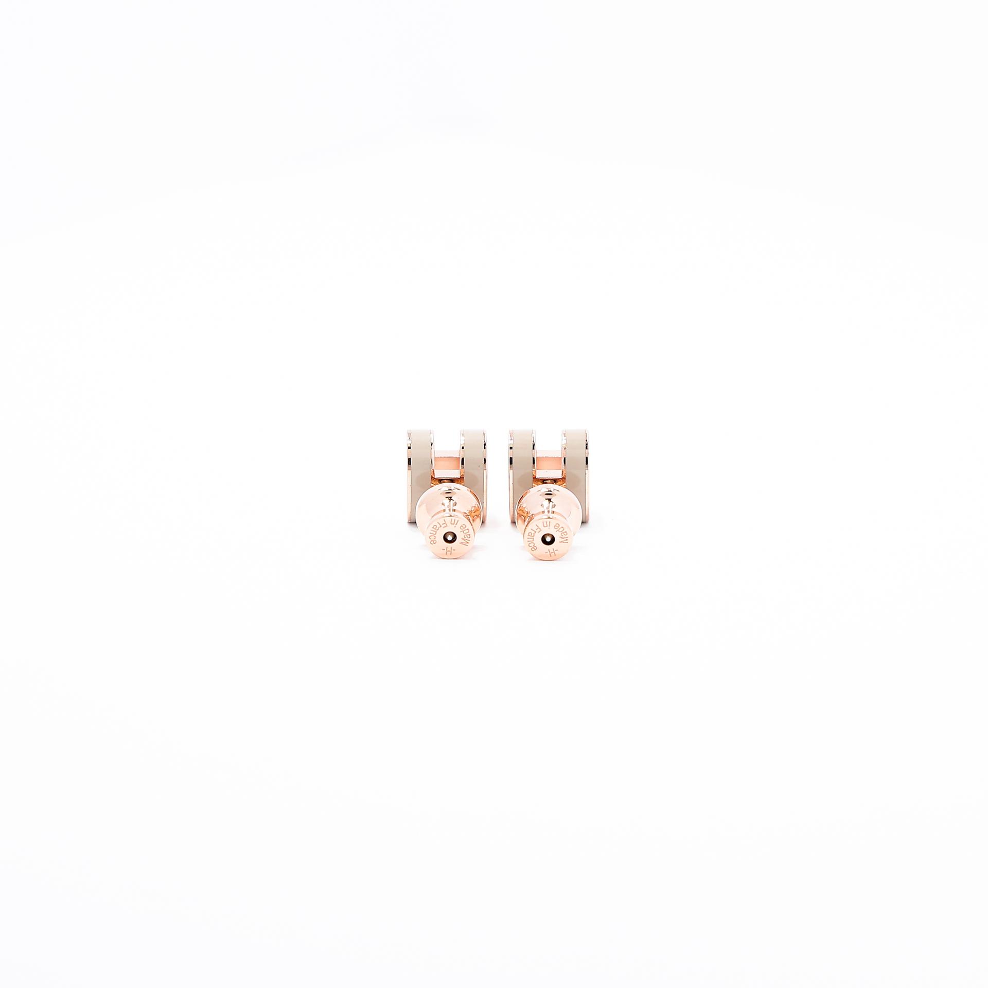 Brand New ( Rank N ) HERMÈS Mini Pop H earrings Marron Glace Enamel Rose Gold hardware - 5