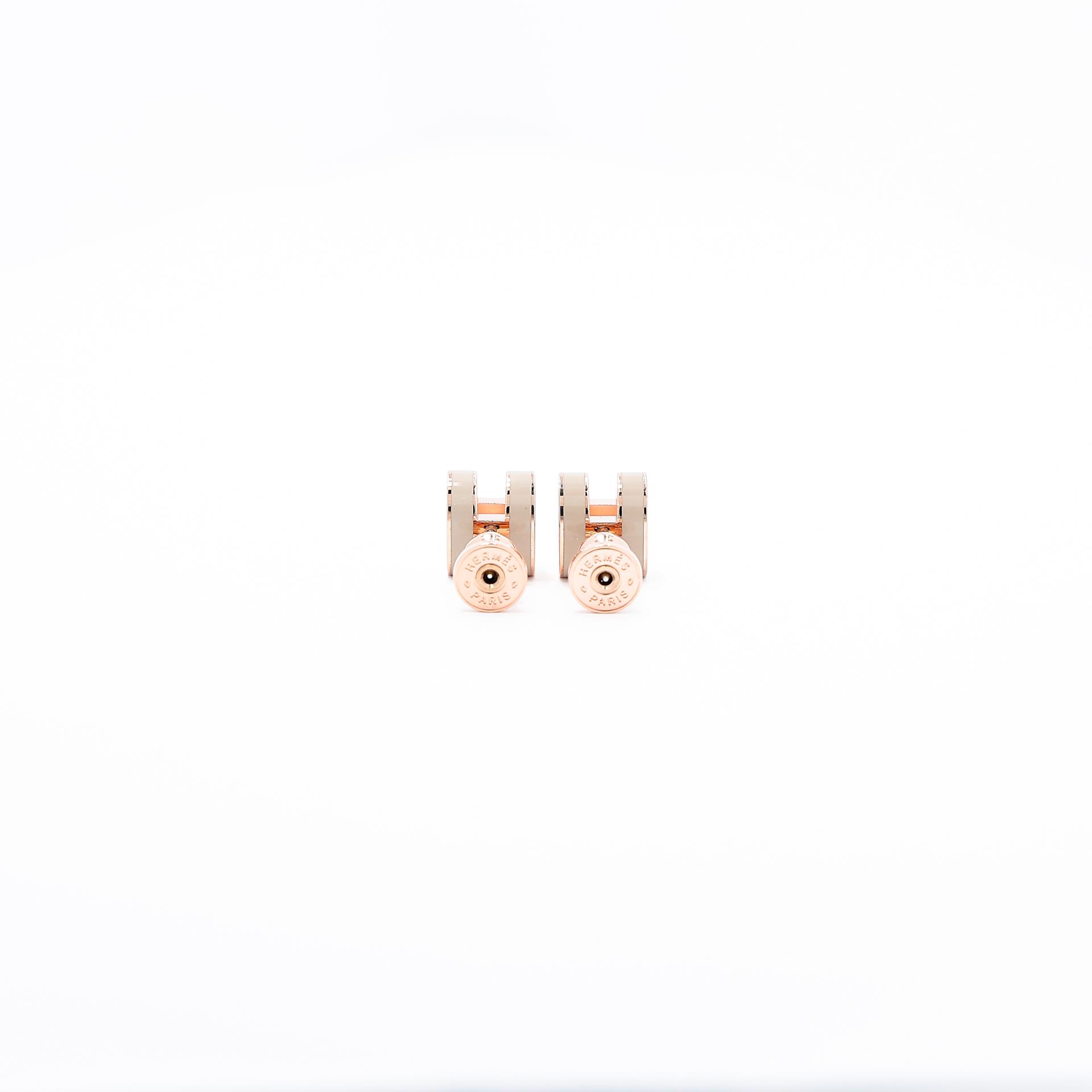 Brand New ( Rank N ) HERMÈS Mini Pop H earrings Marron Glace Enamel Rose Gold hardware - 6