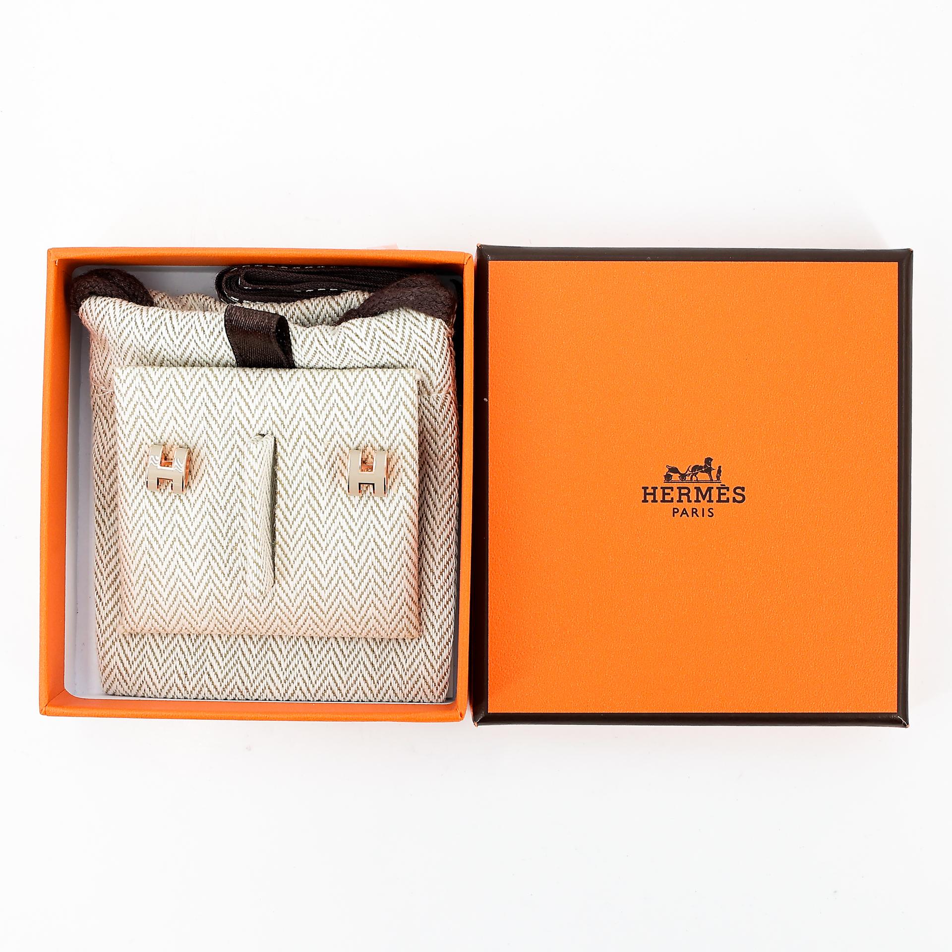 Brand New ( Rank N ) HERMÈS Mini Pop H earrings Marron Glace Enamel Rose Gold hardware - 7