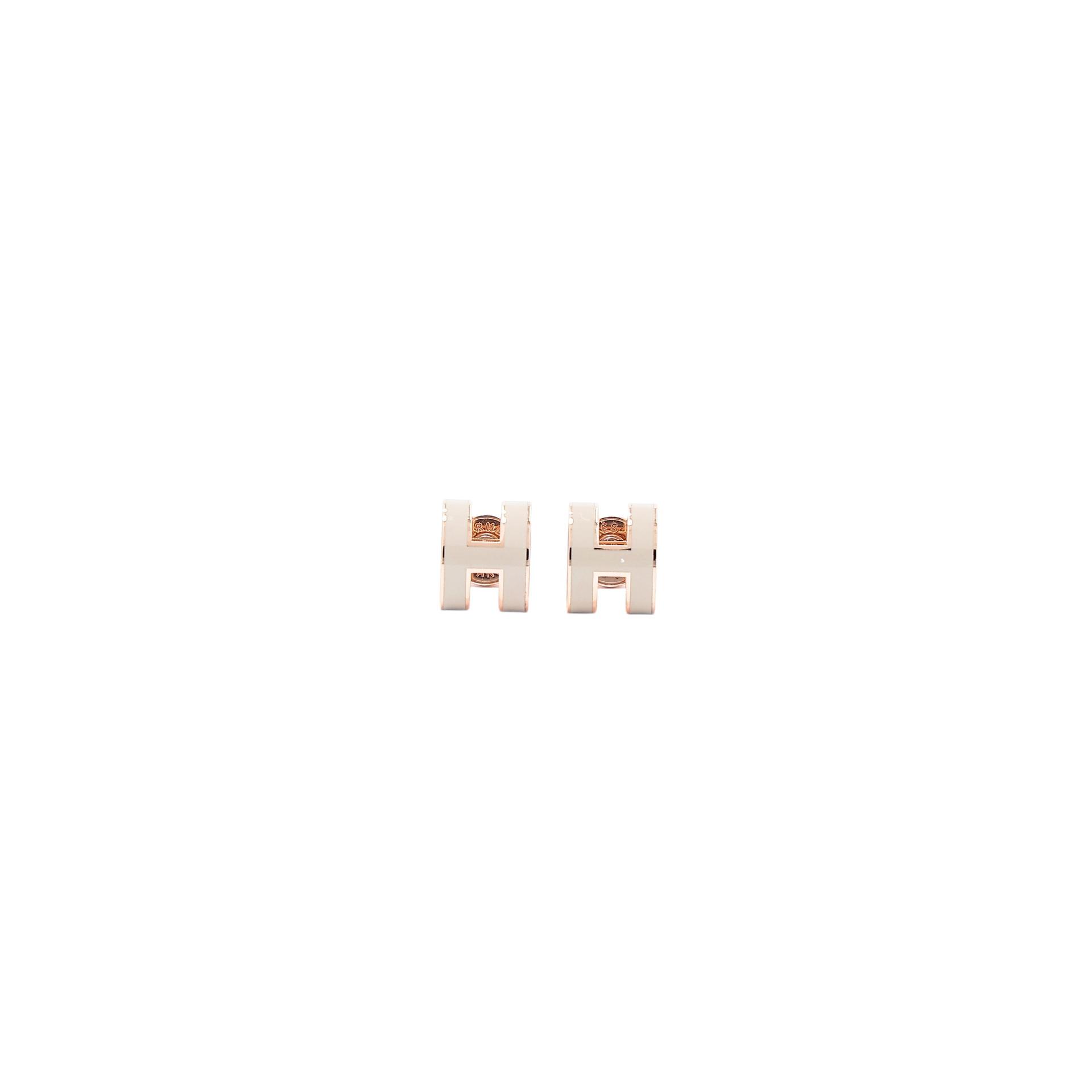 Brand New ( Rank N ) HERMÈS Mini Pop H earrings Marron Glace Enamel Rose Gold hardware - 1