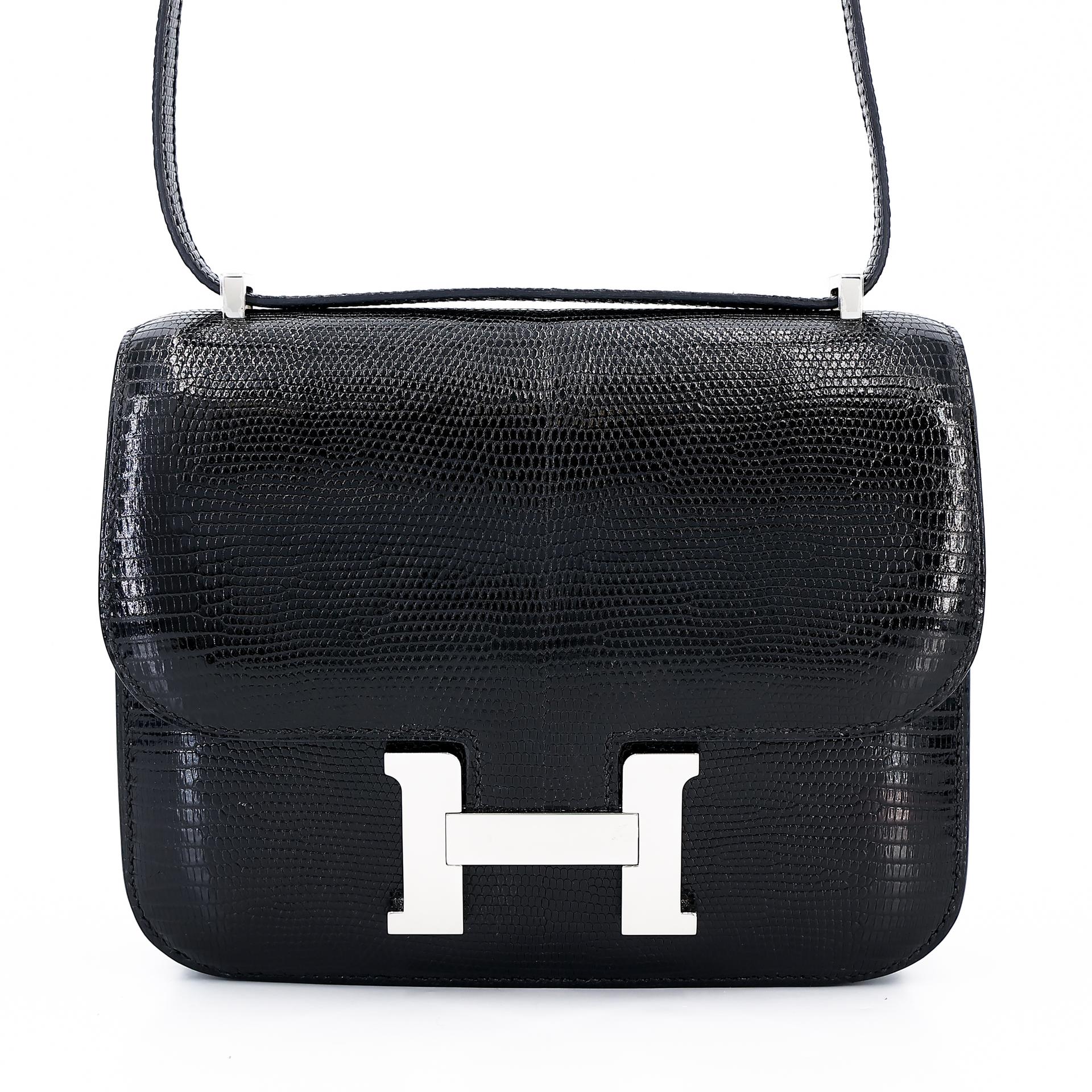 Very Good ( Rank A) HERMÈS Constance Mini Black (89) Lizard Palladium hardware B (2023) - 1