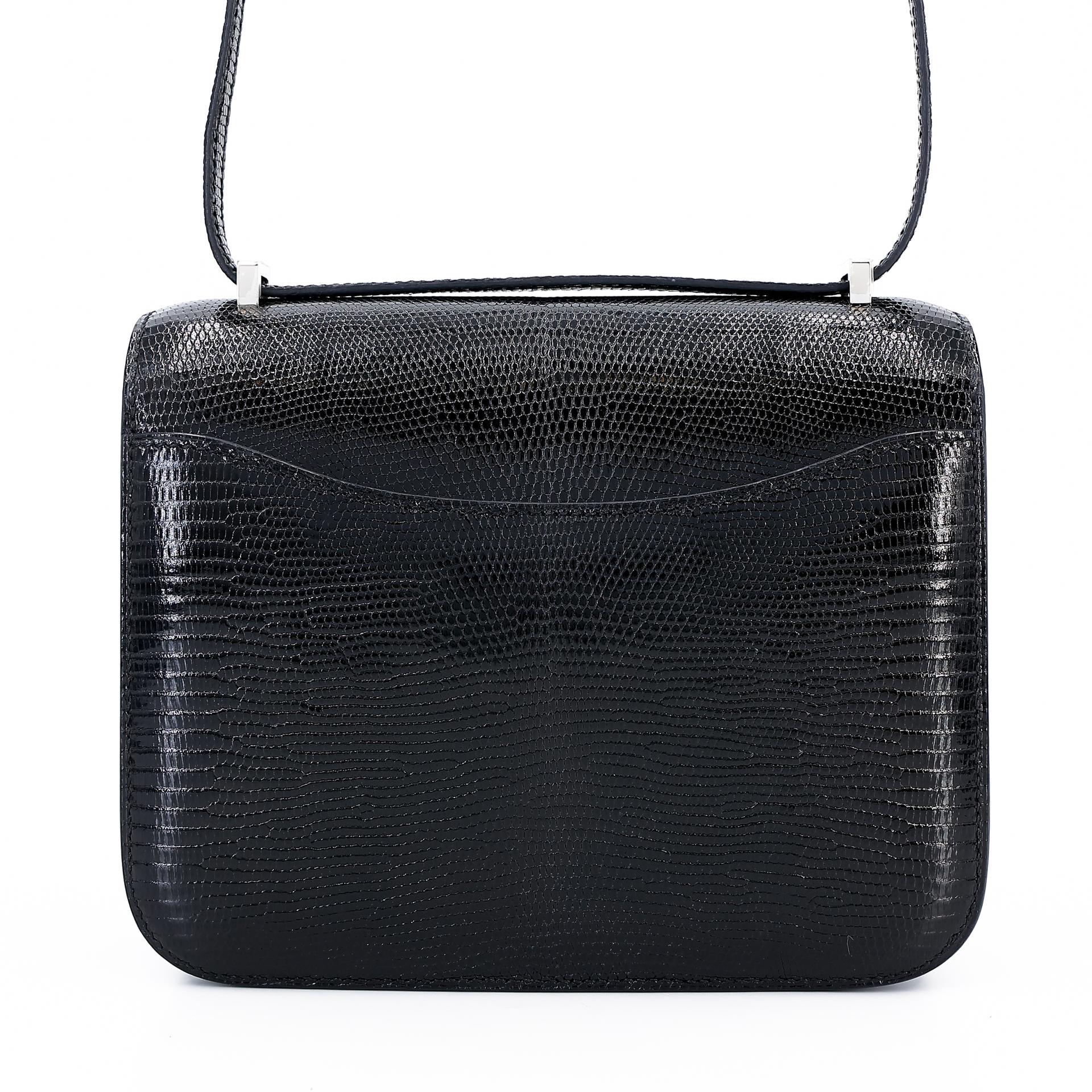 Very Good ( Rank A) HERMÈS Constance Mini Black (89) Lizard Palladium hardware B (2023) - 2