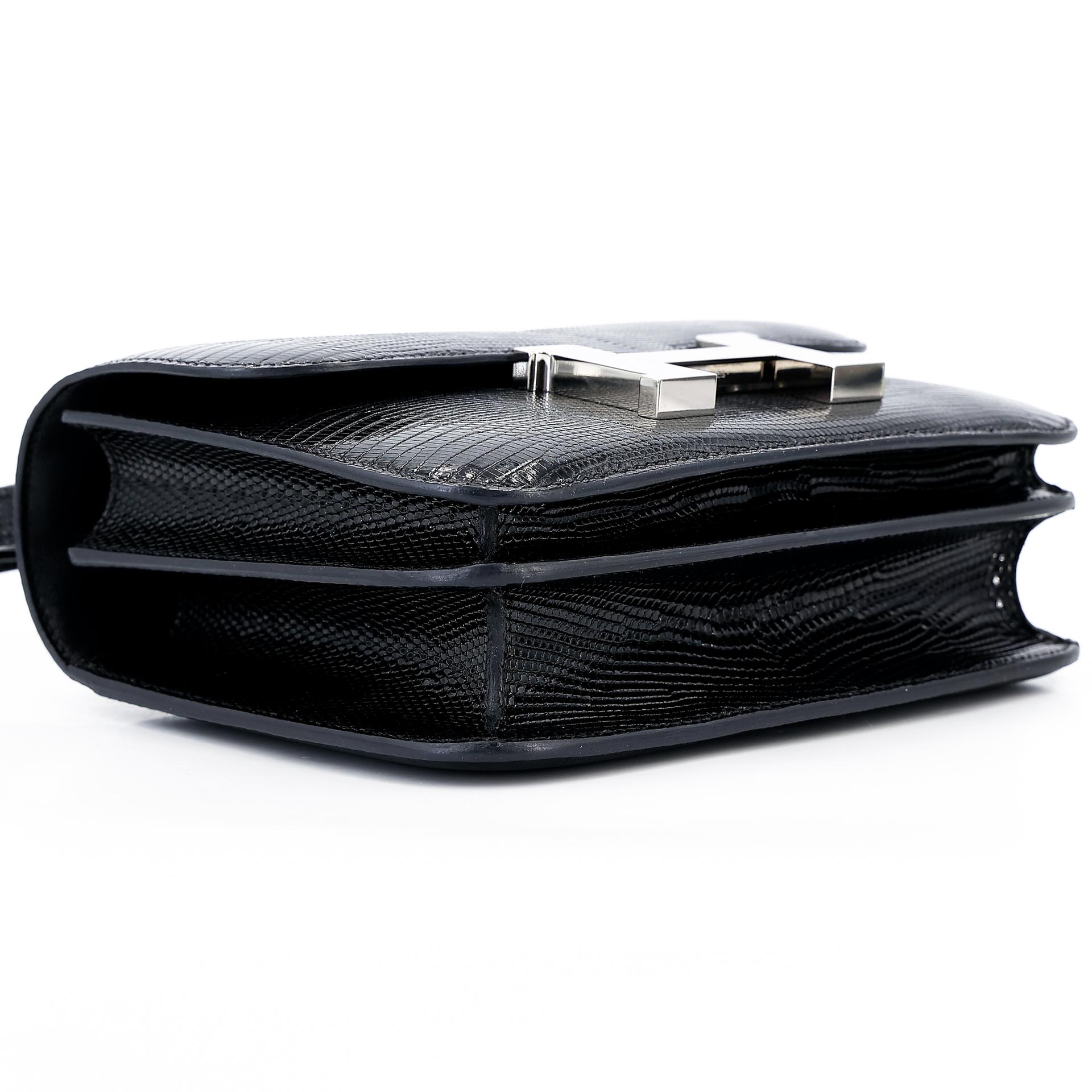 Very Good ( Rank A) HERMÈS Constance Mini Black (89) Lizard Palladium hardware B (2023) - 5