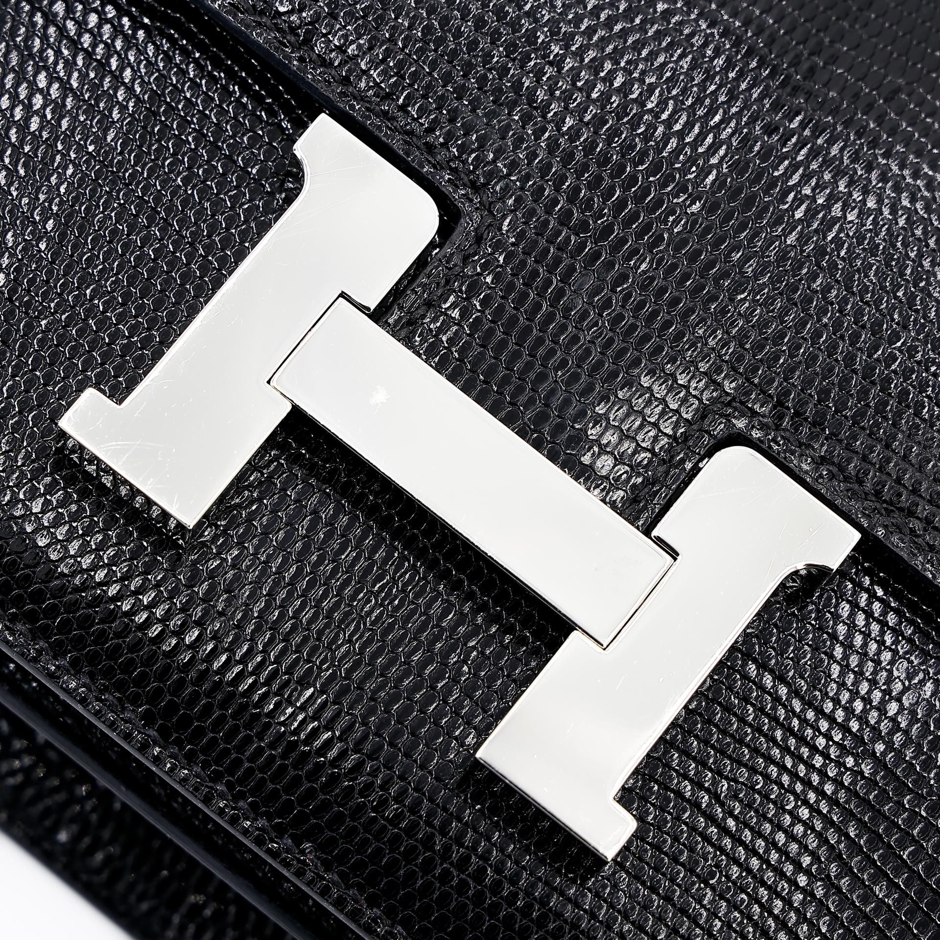 Very Good ( Rank A) HERMÈS Constance Mini Black (89) Lizard Palladium hardware B (2023) - 8