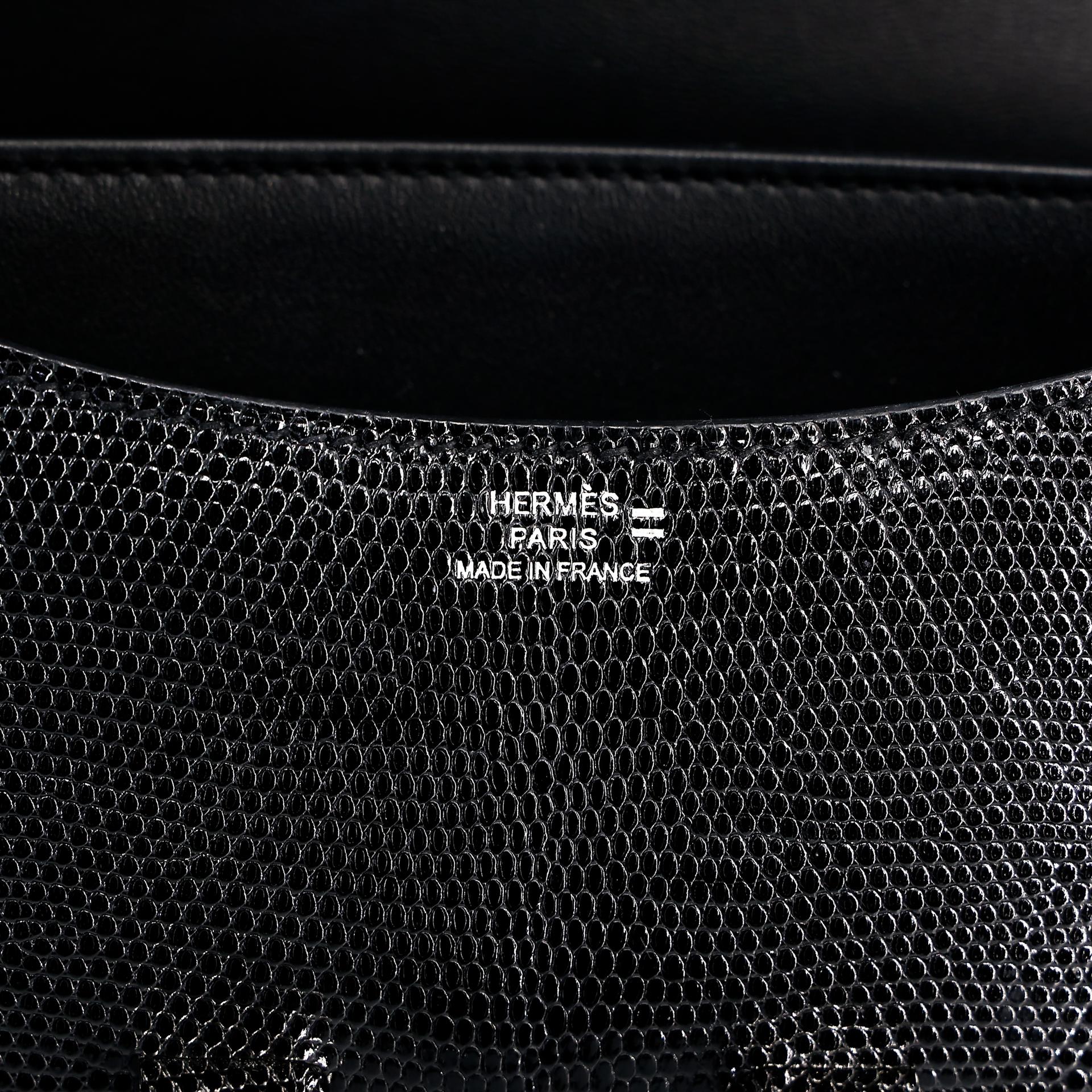 Very Good ( Rank A) HERMÈS Constance Mini Black (89) Lizard Palladium hardware B (2023) - 13