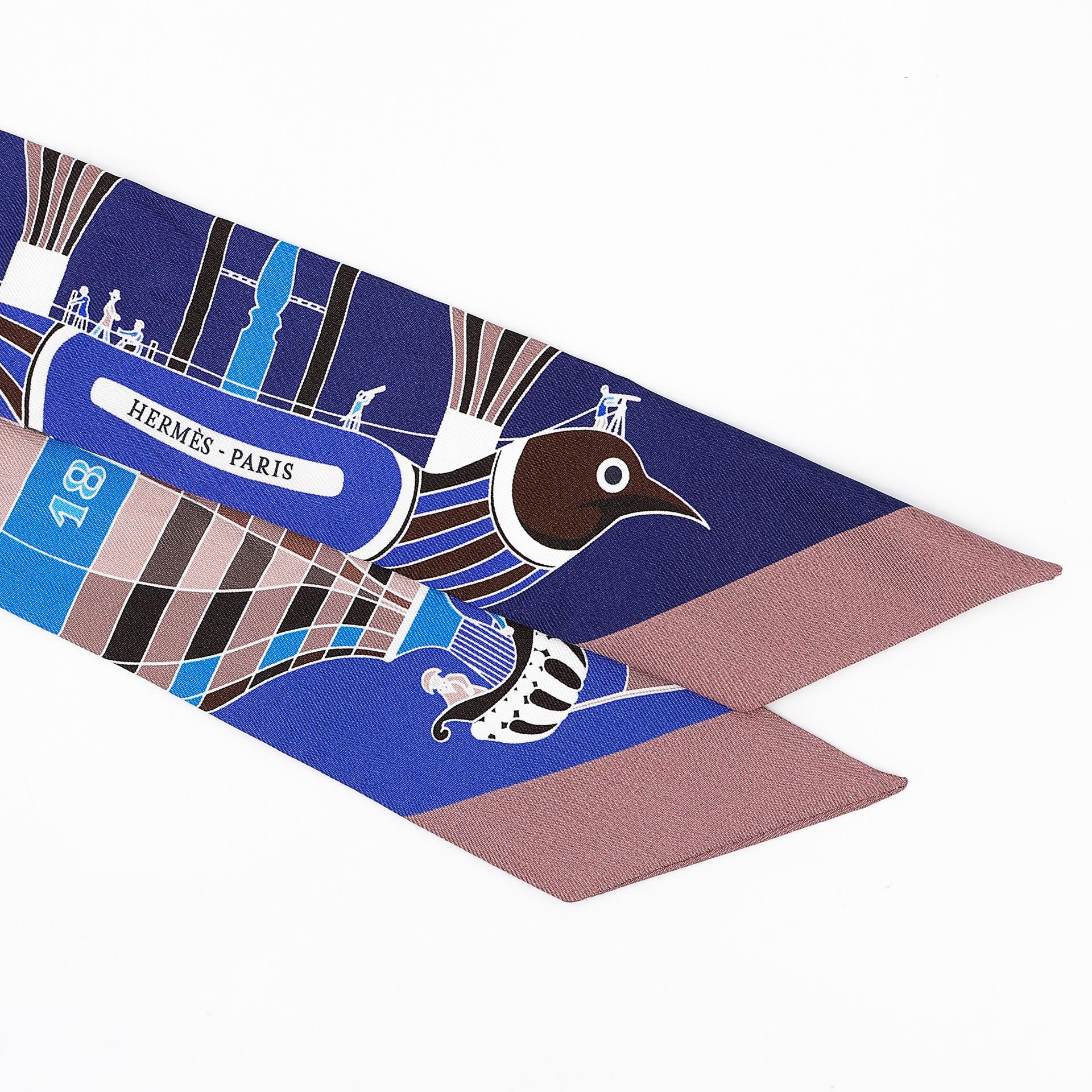 Unused ( Rank NS ) HERMÈS Twilly LES FOLIES DU CIEL Blue Silk - 3