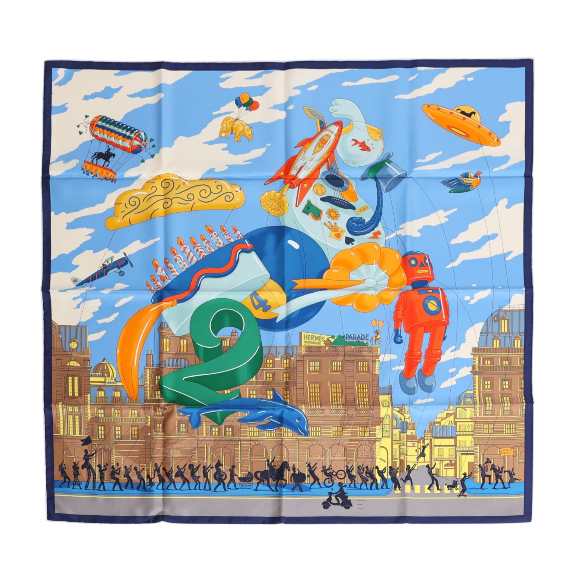 Brand New ( Rank N ) HERMÈS Carre 90 scarf Parade Blue Silk - 1
