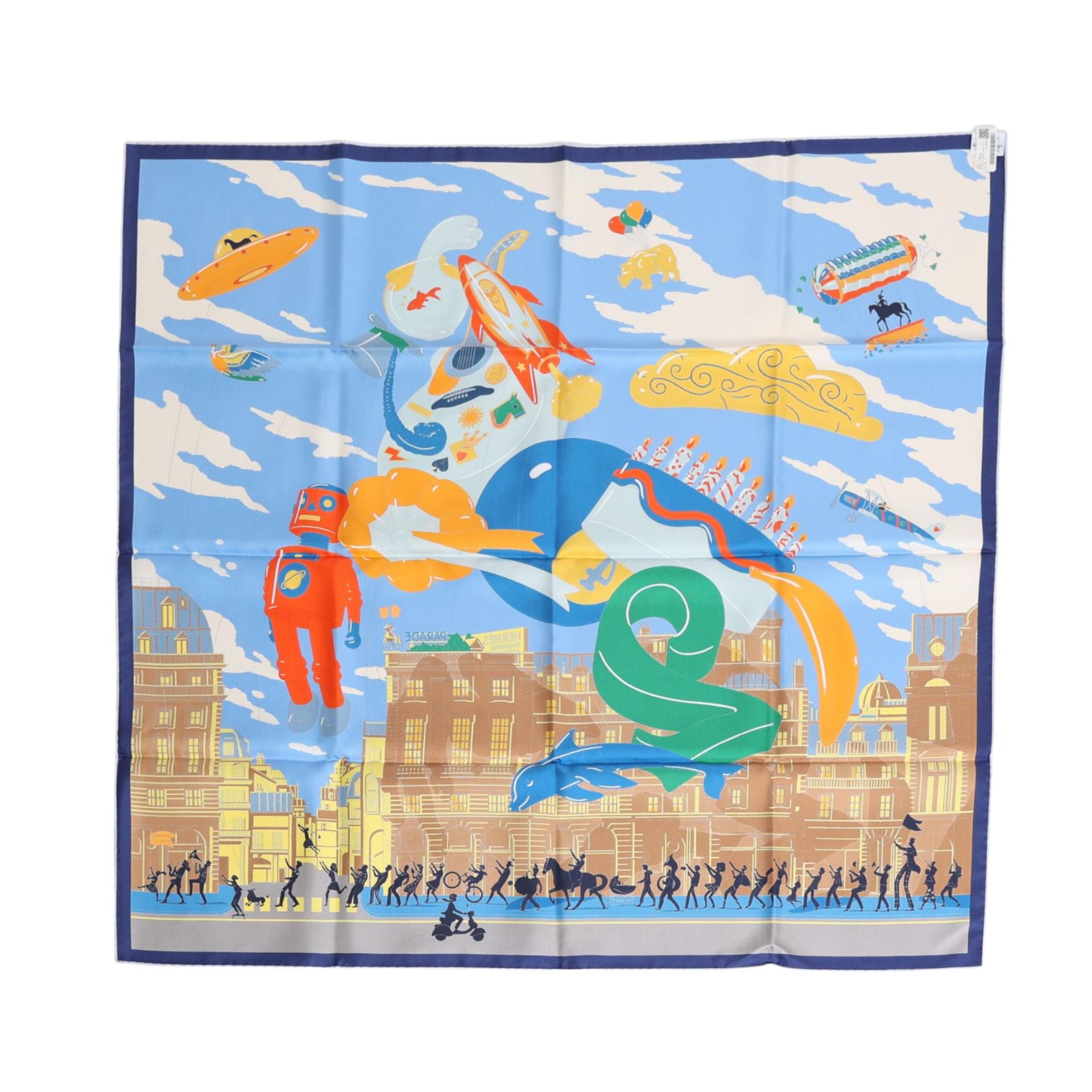 Brand New ( Rank N ) HERMÈS Carre 90 scarf Parade Blue Silk - 2
