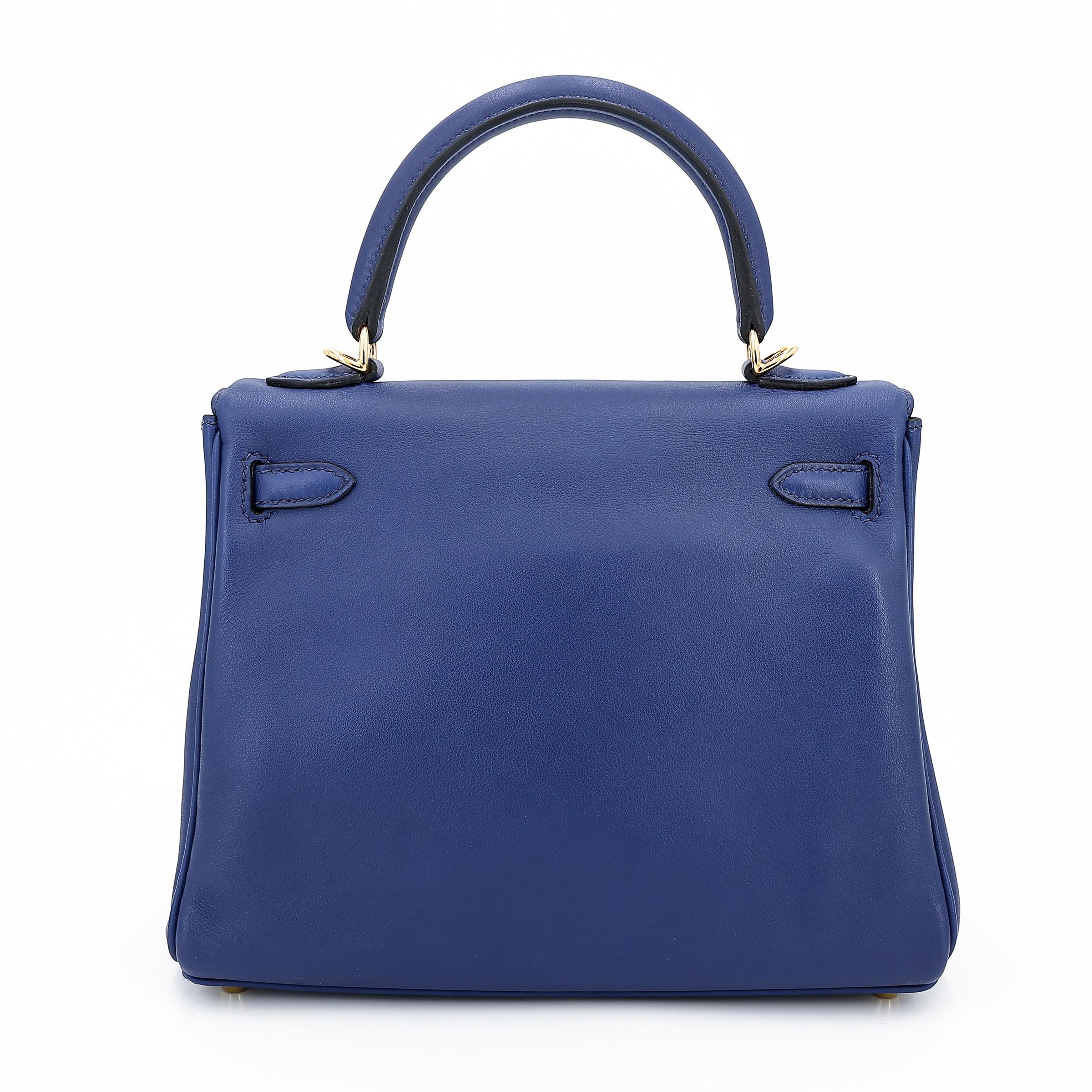 Very Good ( Rank A) HERMÈS Kelly 25 Bleu Saphir (73) Swift Gold hardware T (2015) - 2