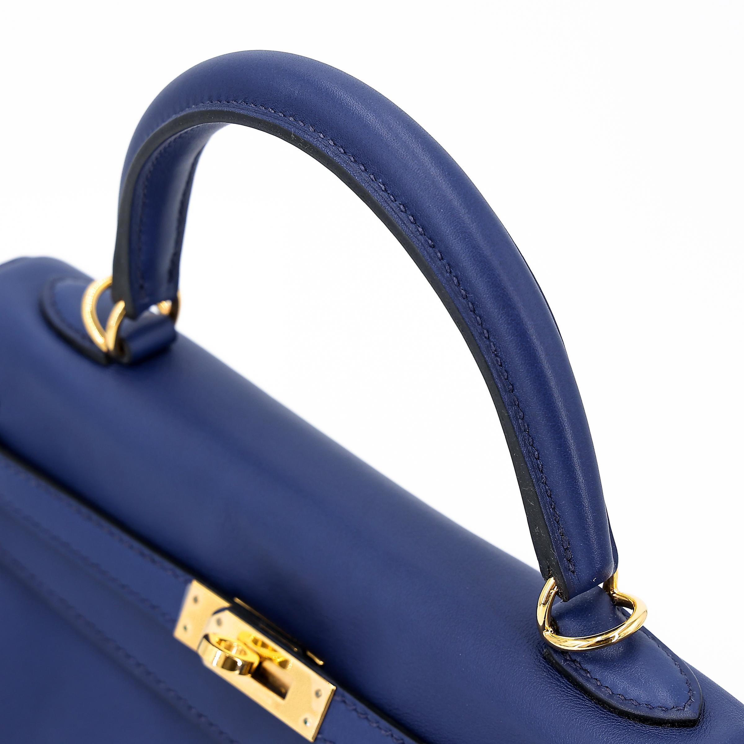 Very Good ( Rank A) HERMÈS Kelly 25 Bleu Saphir (73) Swift Gold hardware T (2015) - 3