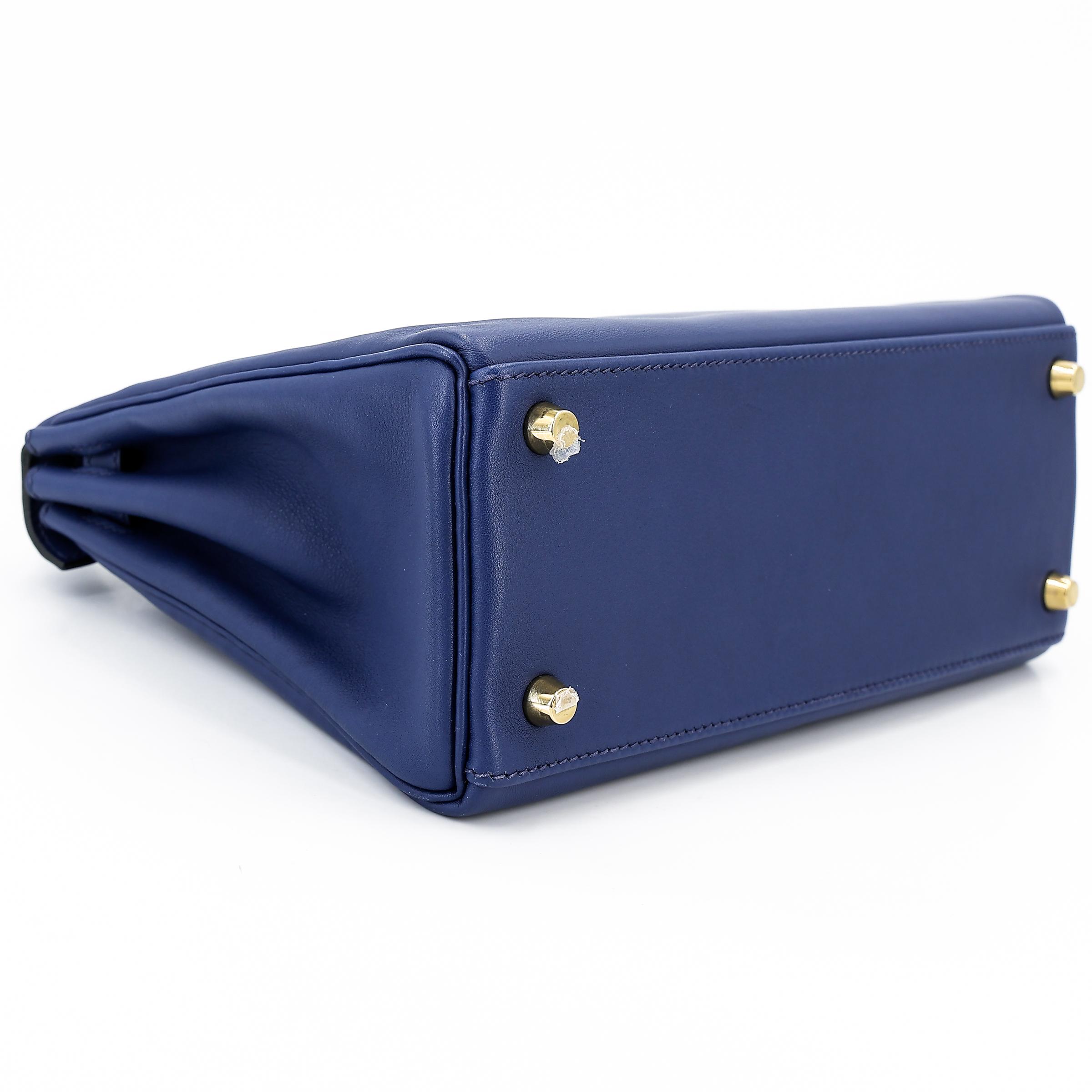 Very Good ( Rank A) HERMÈS Kelly 25 Bleu Saphir (73) Swift Gold hardware T (2015) - 7