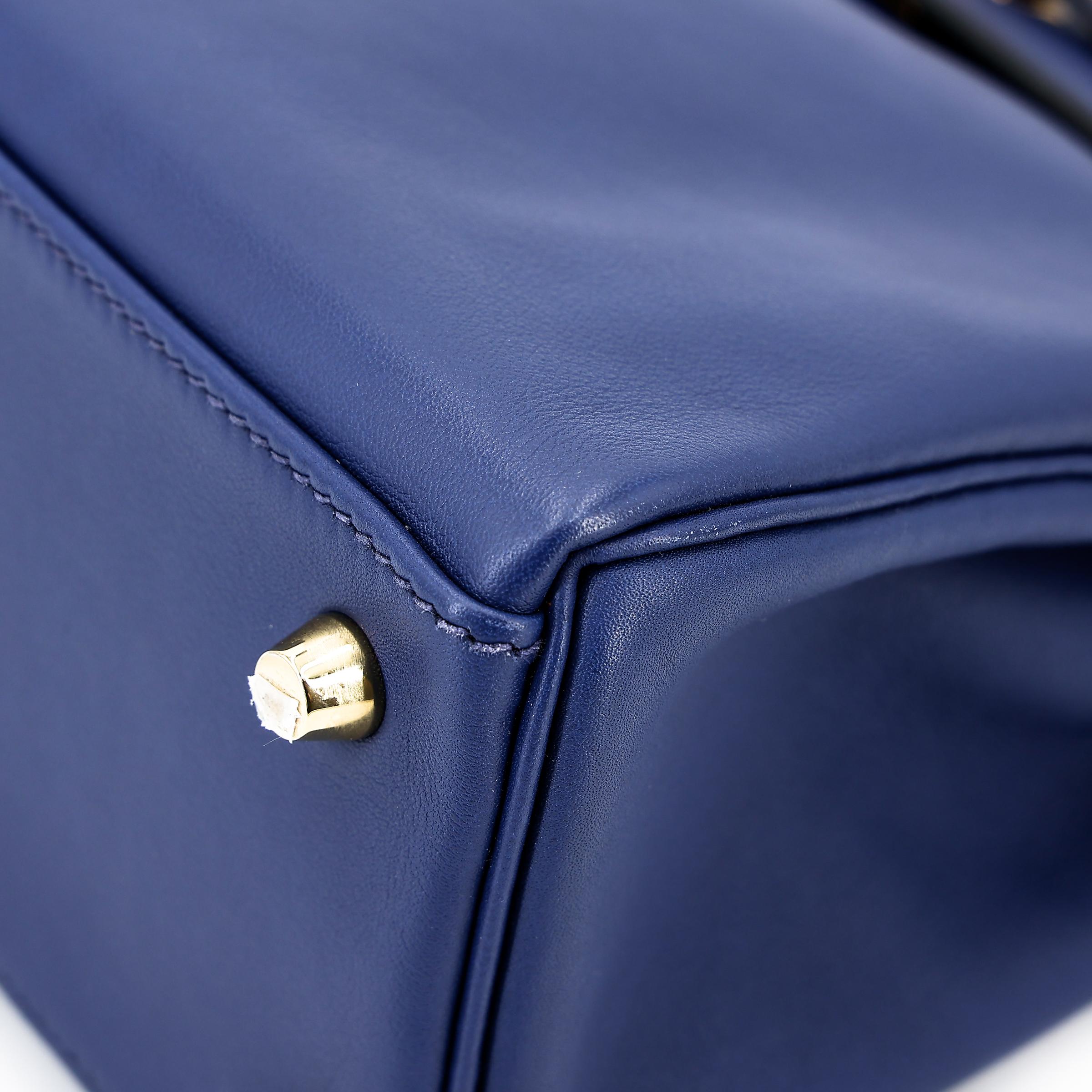 Very Good ( Rank A) HERMÈS Kelly 25 Bleu Saphir (73) Swift Gold hardware T (2015) - 8