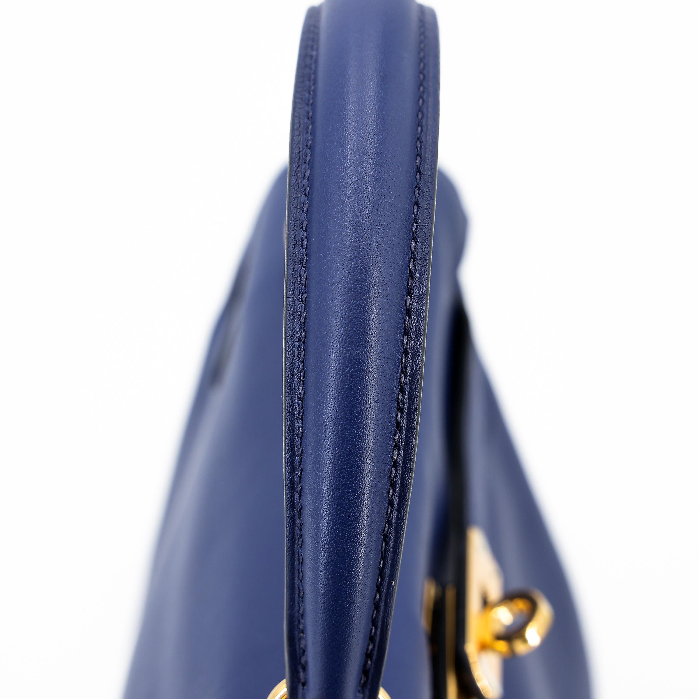Very Good ( Rank A) HERMÈS Kelly 25 Bleu Saphir (73) Swift Gold hardware T (2015) - 12