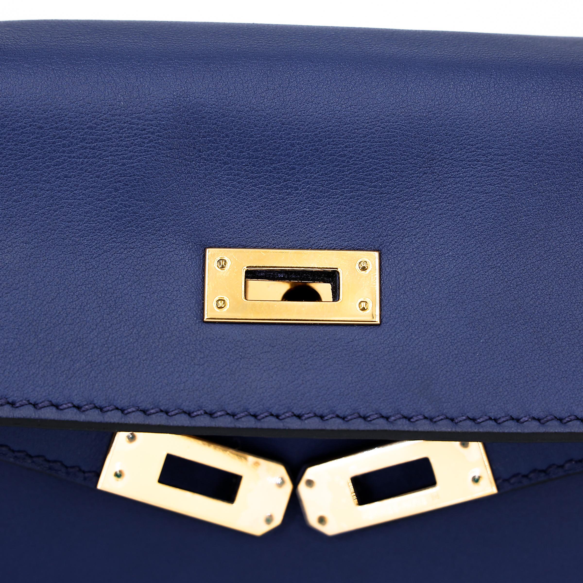 Very Good ( Rank A) HERMÈS Kelly 25 Bleu Saphir (73) Swift Gold hardware T (2015) - 19