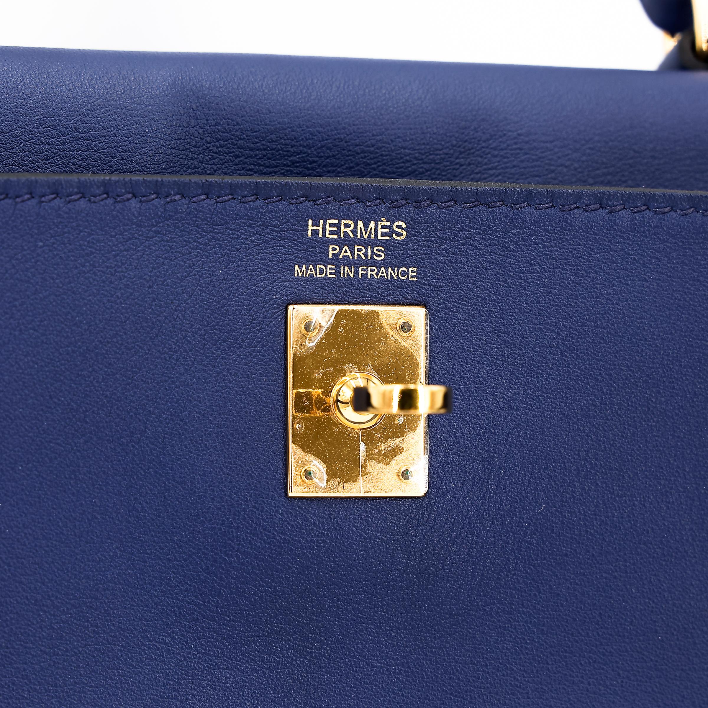 Very Good ( Rank A) HERMÈS Kelly 25 Bleu Saphir (73) Swift Gold hardware T (2015) - 21