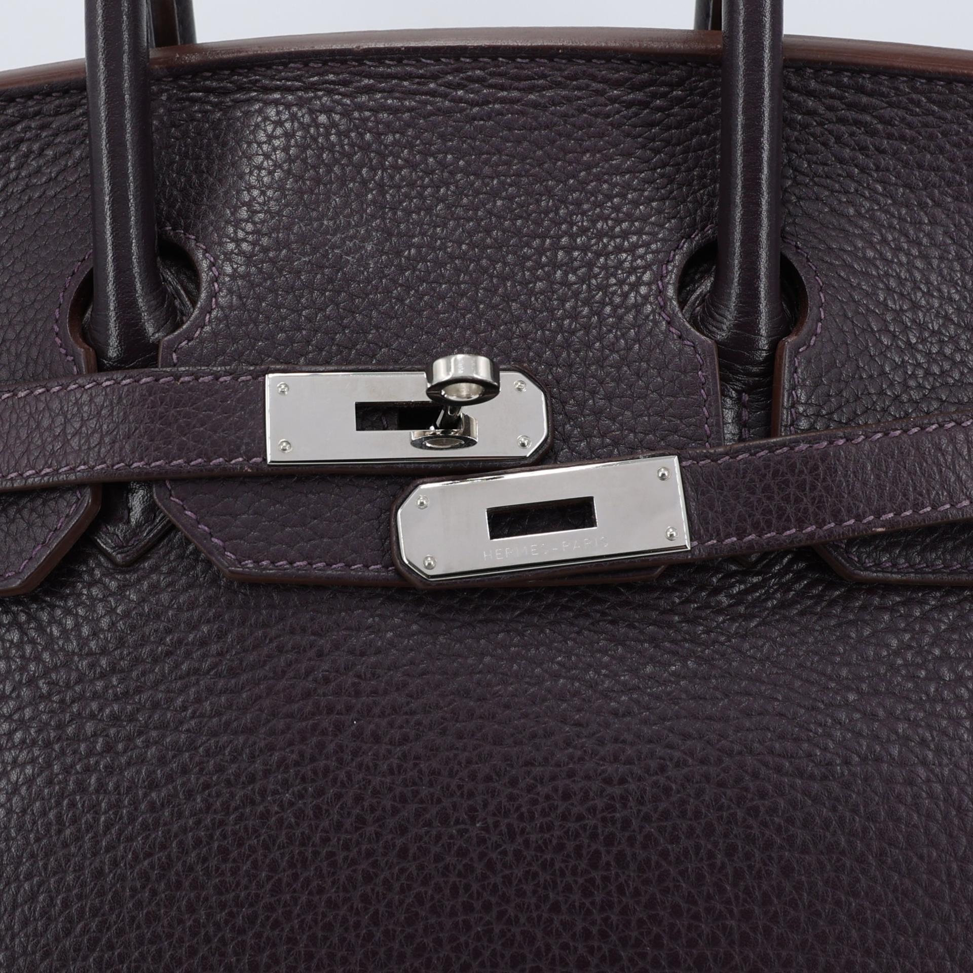 Very Good ( Rank A) HERMÈS Birkin 35 Raisin (59) Togo Palladium hardware Square R (2014) - 10