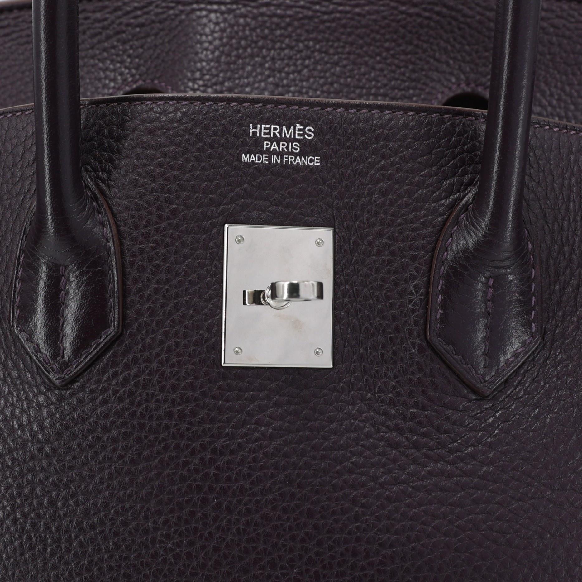 Very Good ( Rank A) HERMÈS Birkin 35 Raisin (59) Togo Palladium hardware Square R (2014) - 11