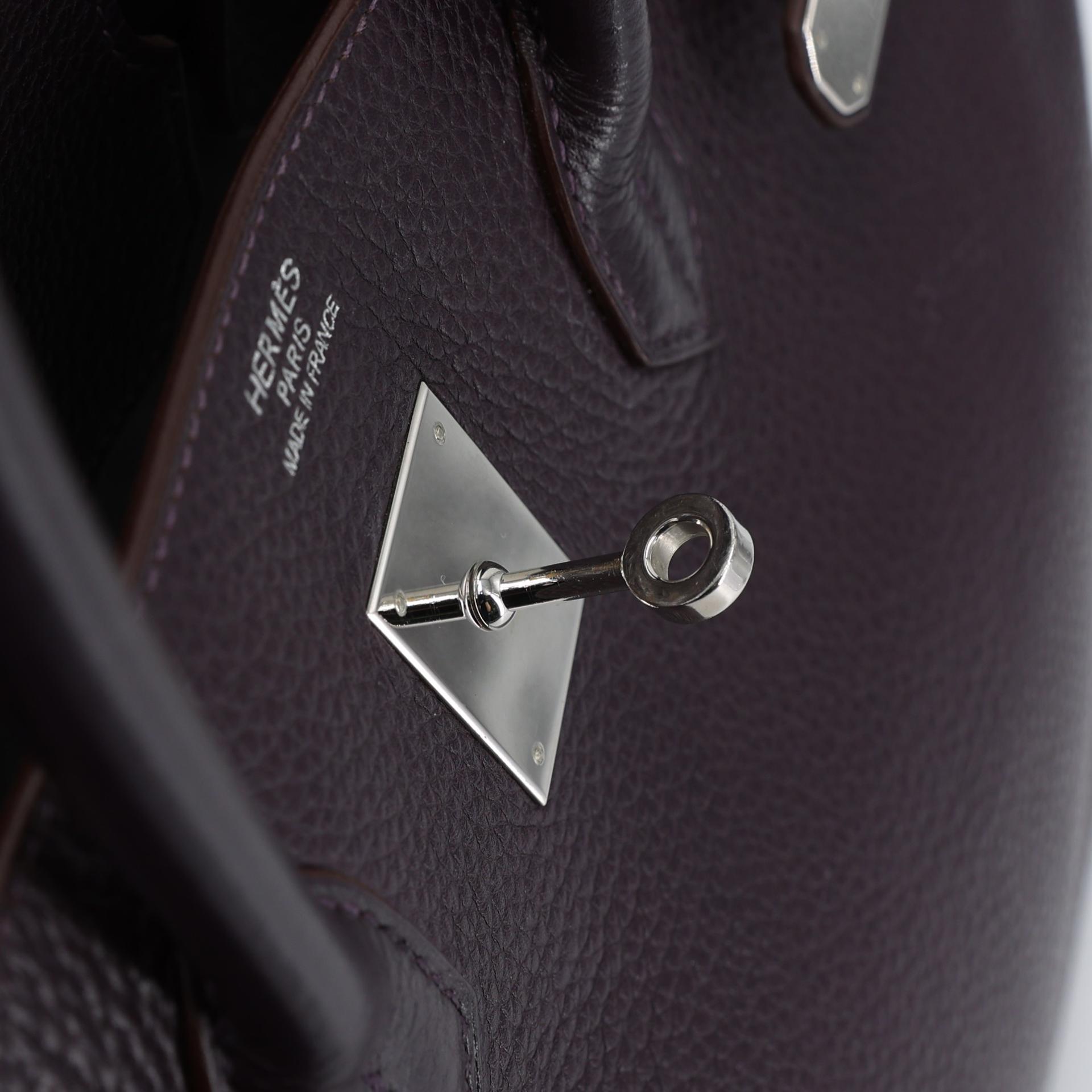 Very Good ( Rank A) HERMÈS Birkin 35 Raisin (59) Togo Palladium hardware Square R (2014) - 14