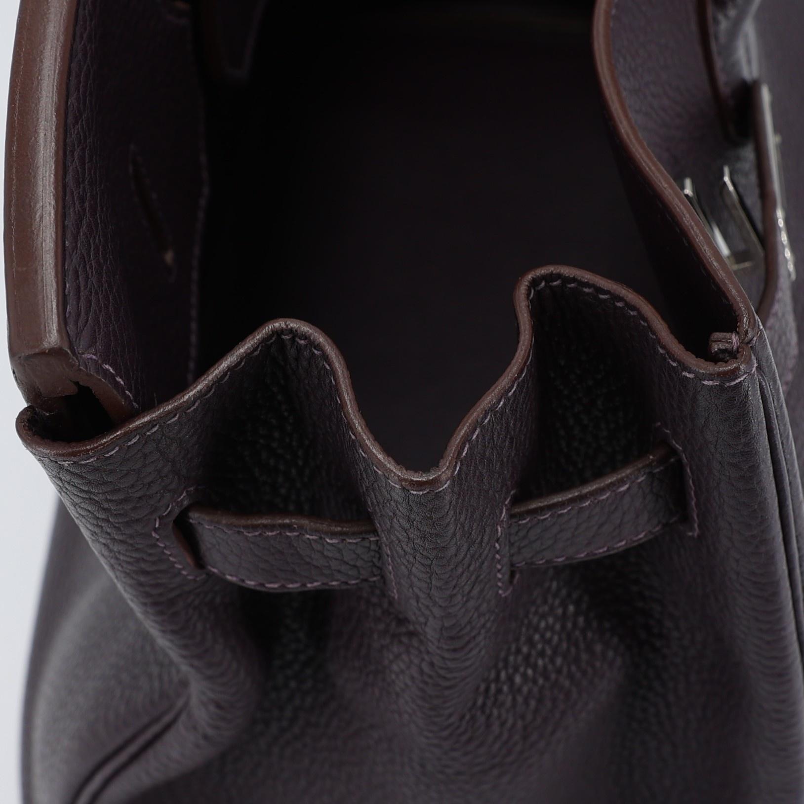 Very Good ( Rank A) HERMÈS Birkin 35 Raisin (59) Togo Palladium hardware Square R (2014) - 19