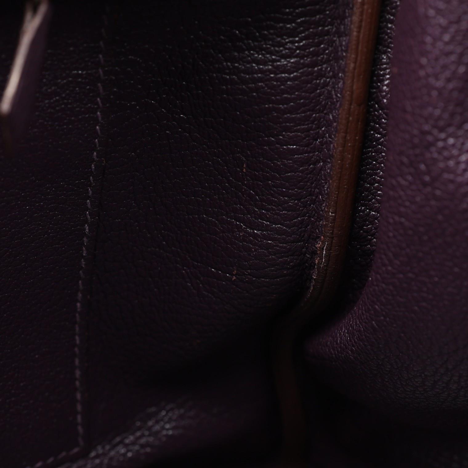 Very Good ( Rank A) HERMÈS Birkin 35 Raisin (59) Togo Palladium hardware Square R (2014) - 18