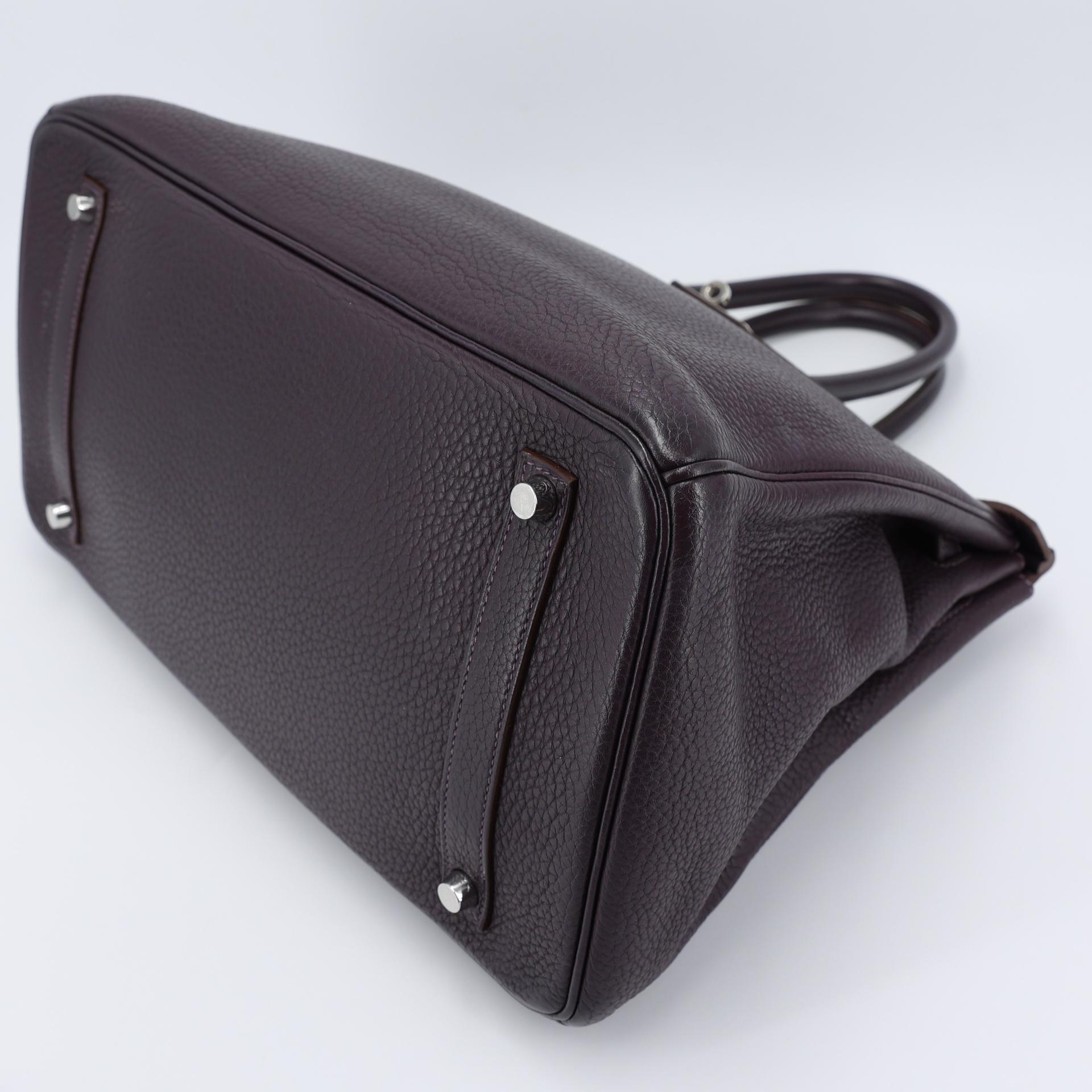 Very Good ( Rank A) HERMÈS Birkin 35 Raisin (59) Togo Palladium hardware Square R (2014) - 5
