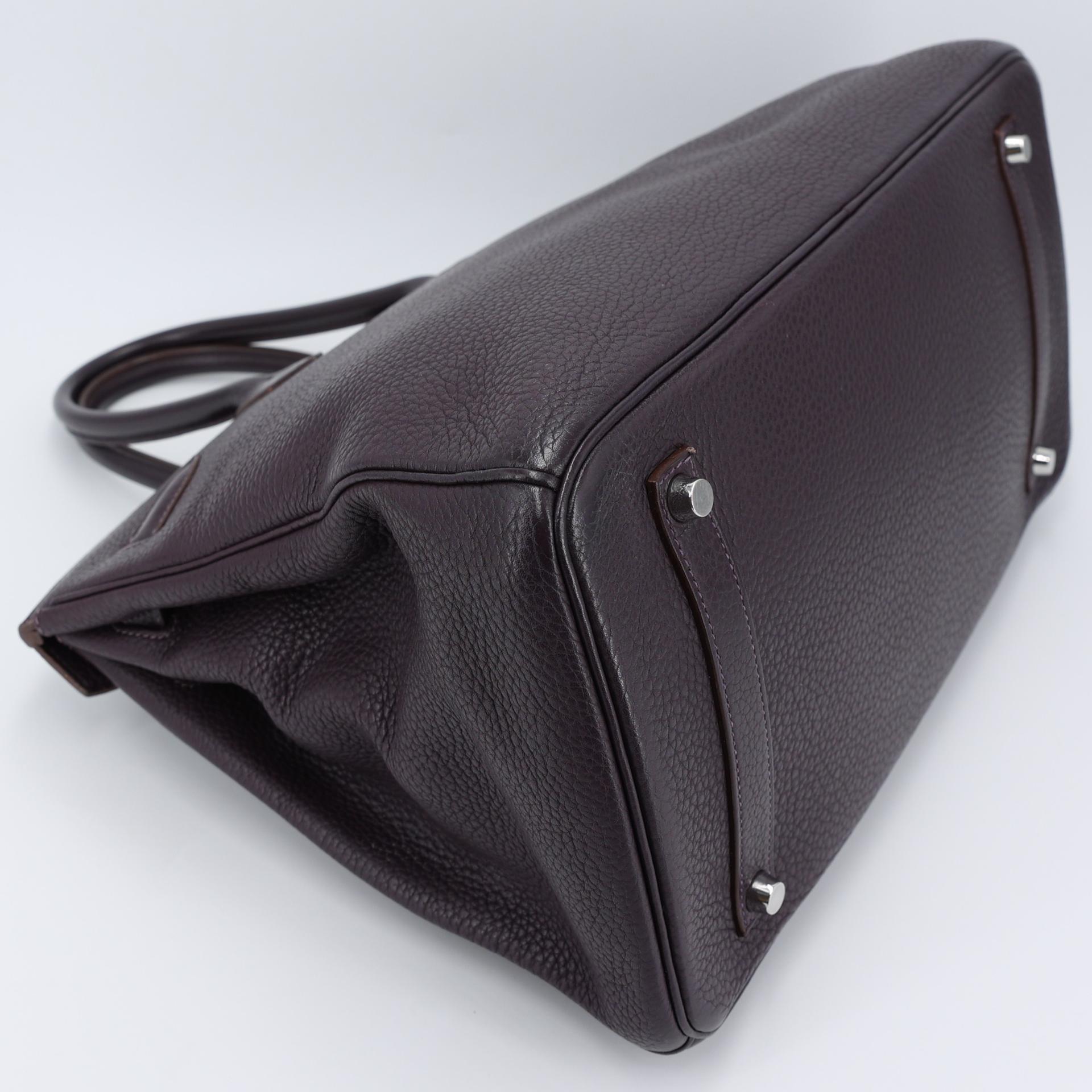 Very Good ( Rank A) HERMÈS Birkin 35 Raisin (59) Togo Palladium hardware Square R (2014) - 6