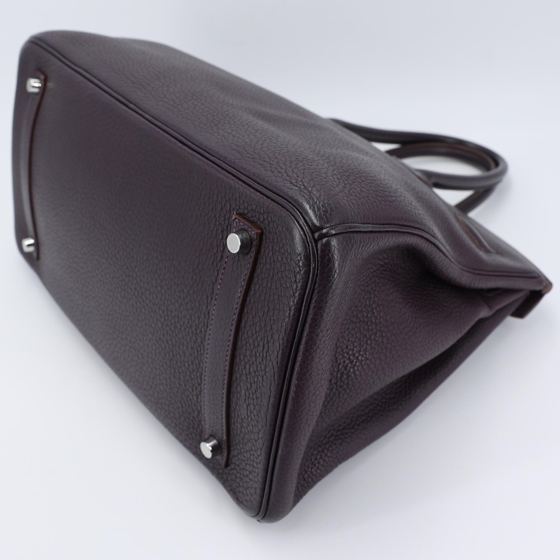 Very Good ( Rank A) HERMÈS Birkin 35 Raisin (59) Togo Palladium hardware Square R (2014) - 7