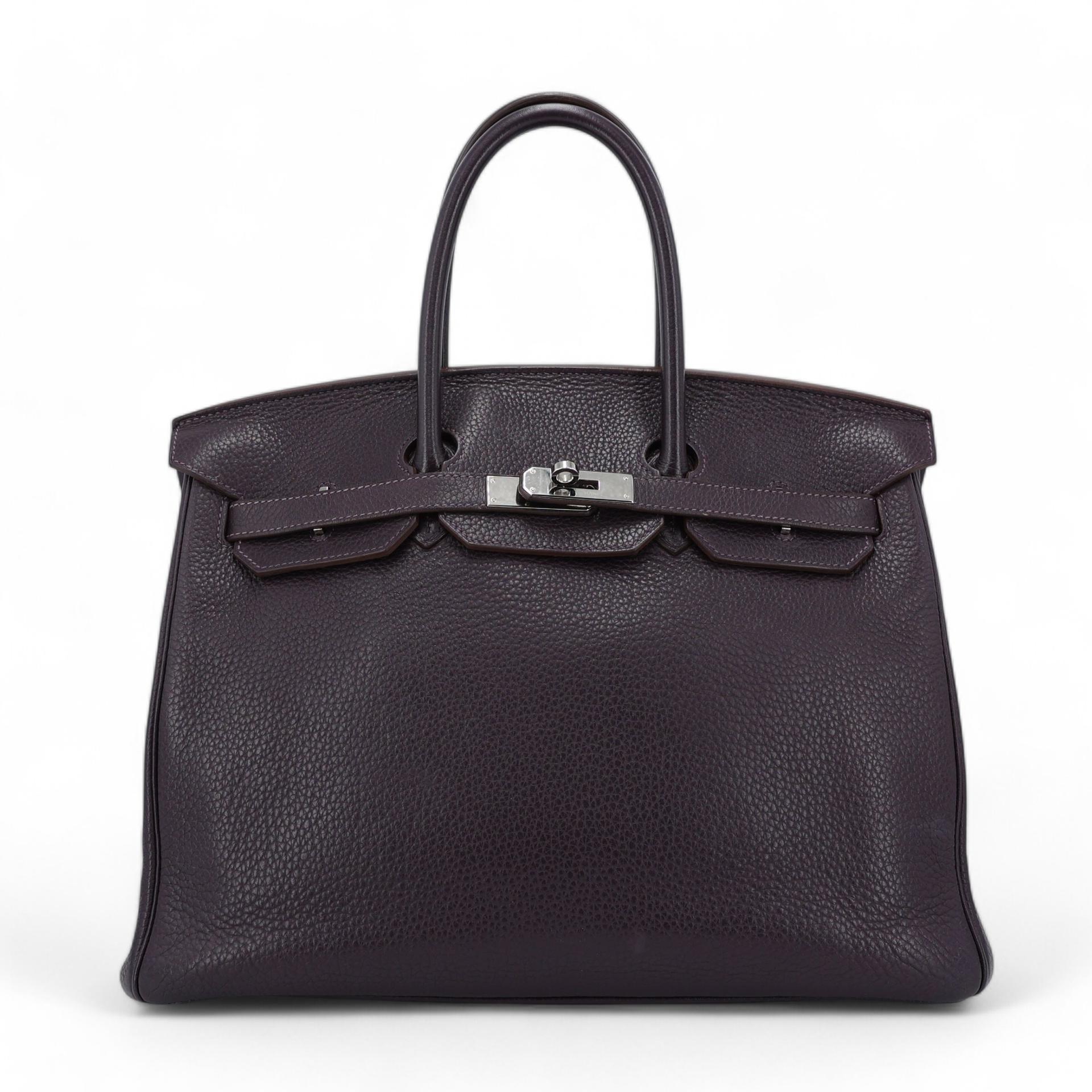 Very Good ( Rank A) HERMÈS Birkin 35 Raisin (59) Togo Palladium hardware Square R (2014) - 1