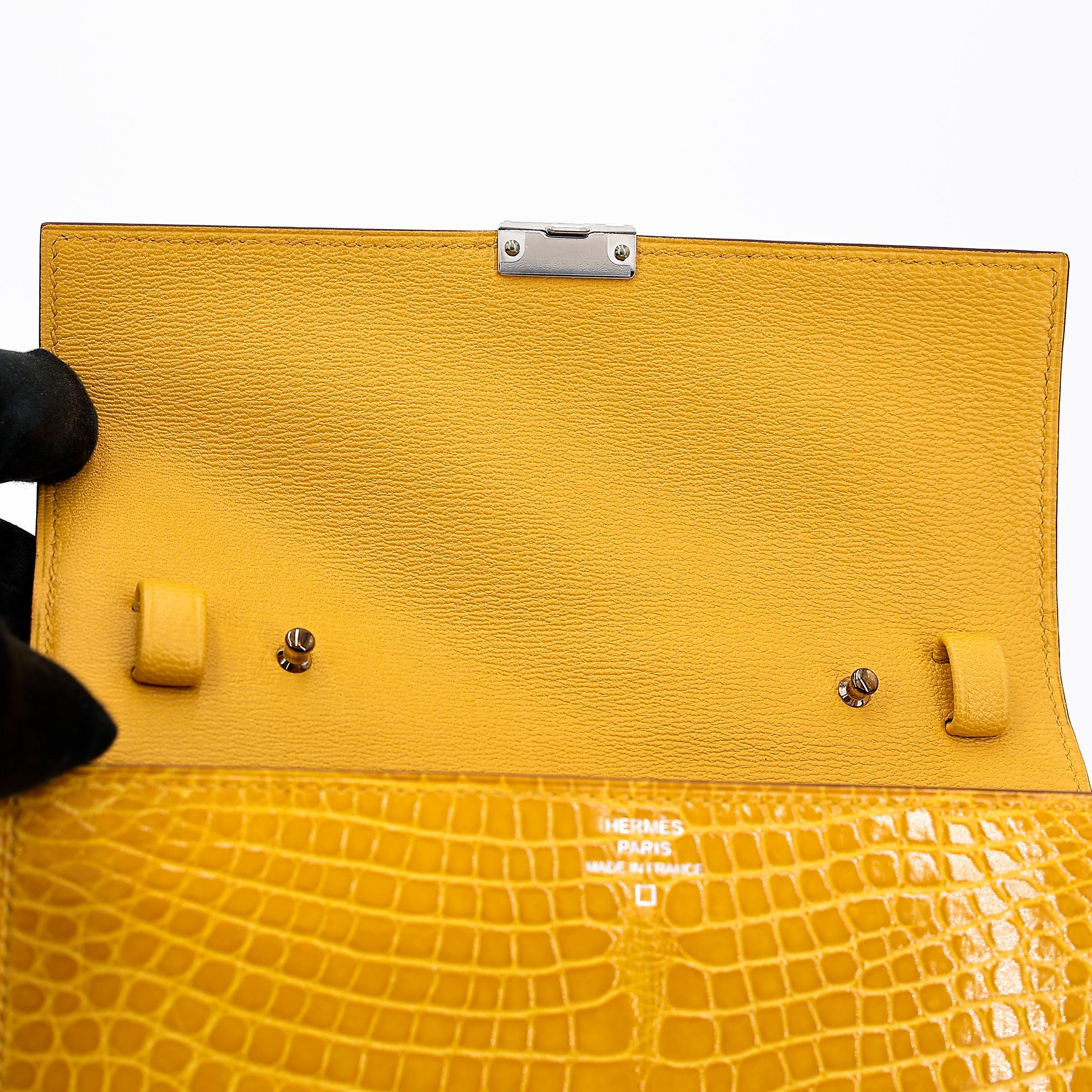 Excellent ( Rank SA ) HERMÈS Clic 16 Jaune Ambre (9D) Alligator Palladium hardware Z (2021) - 13