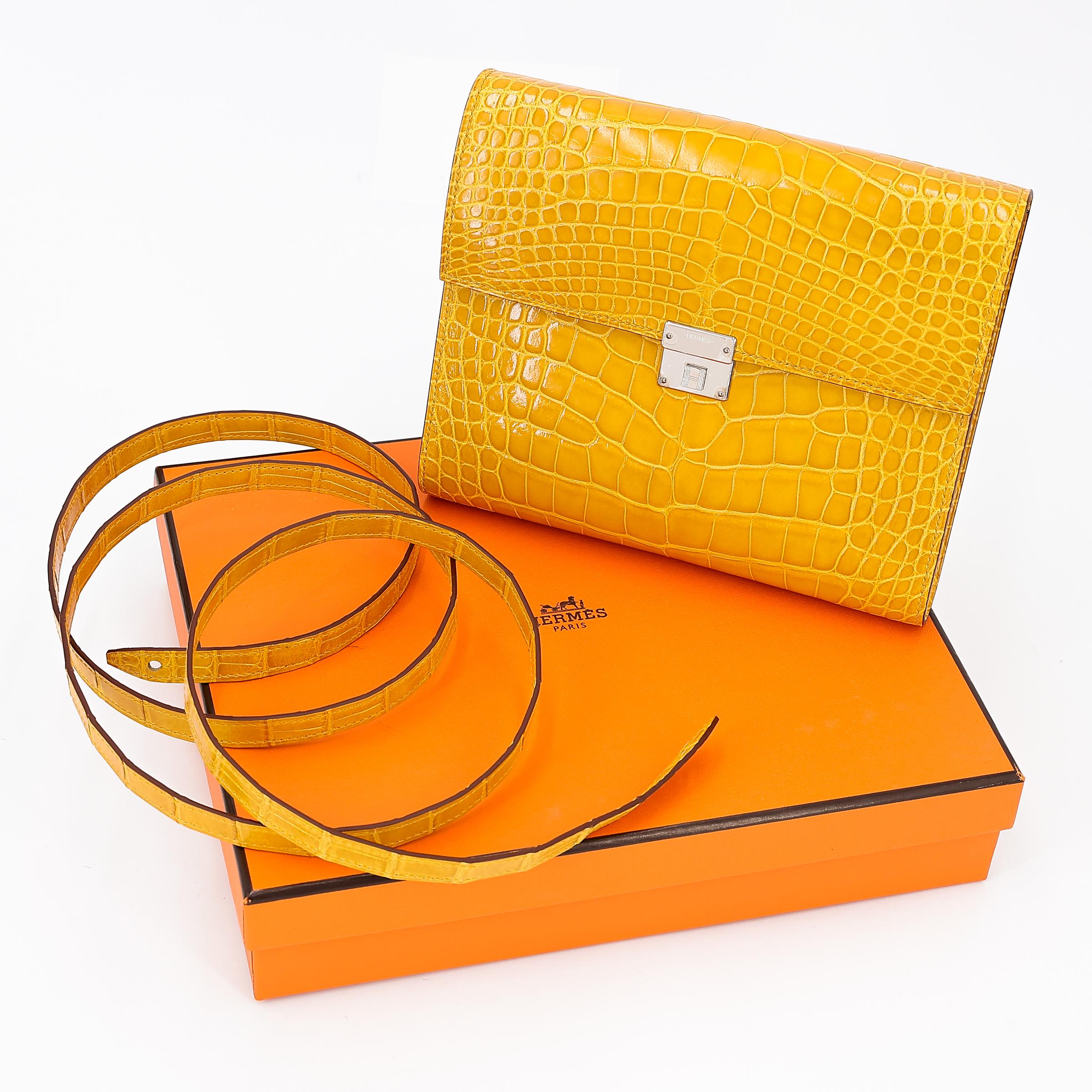 Excellent ( Rank SA ) HERMÈS Clic 16 Jaune Ambre (9D) Alligator Palladium hardware Z (2021) - 21