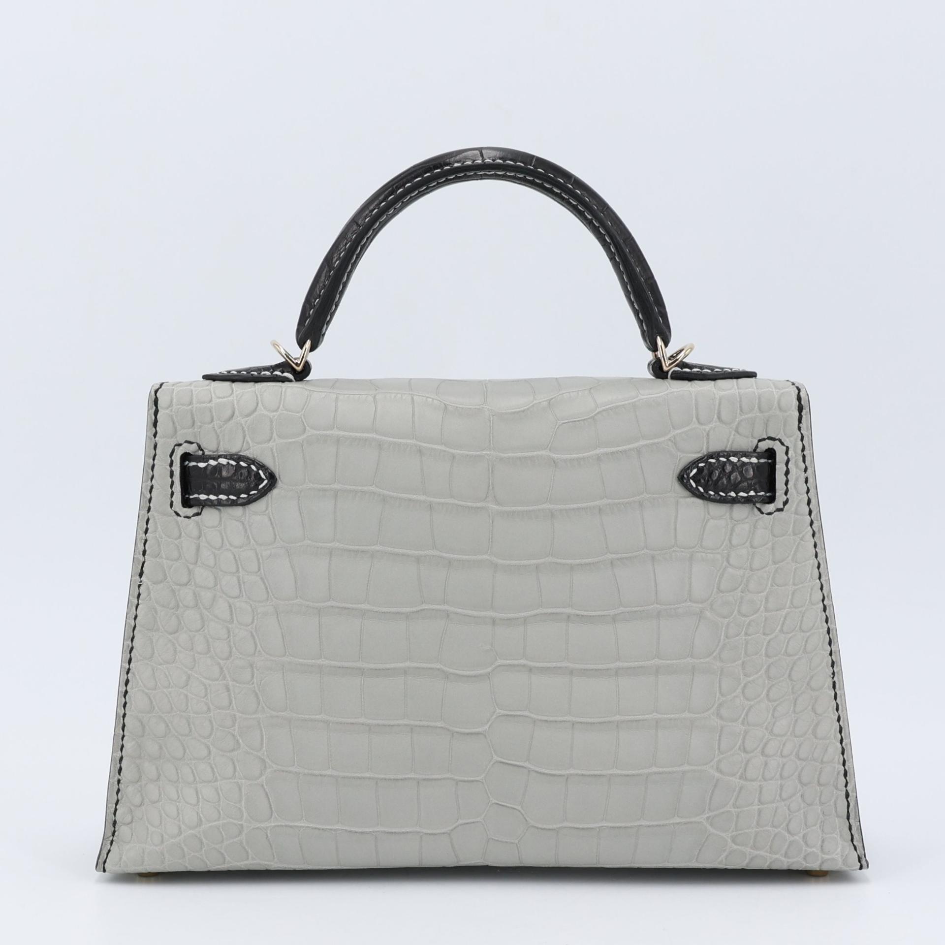 Brand New ( Rank N ) HERMÈS Special Order Mini Kelly II HSS Gris Perle (80) Black (89) Matte Alligator Permabrass hardware W (2024) - 2