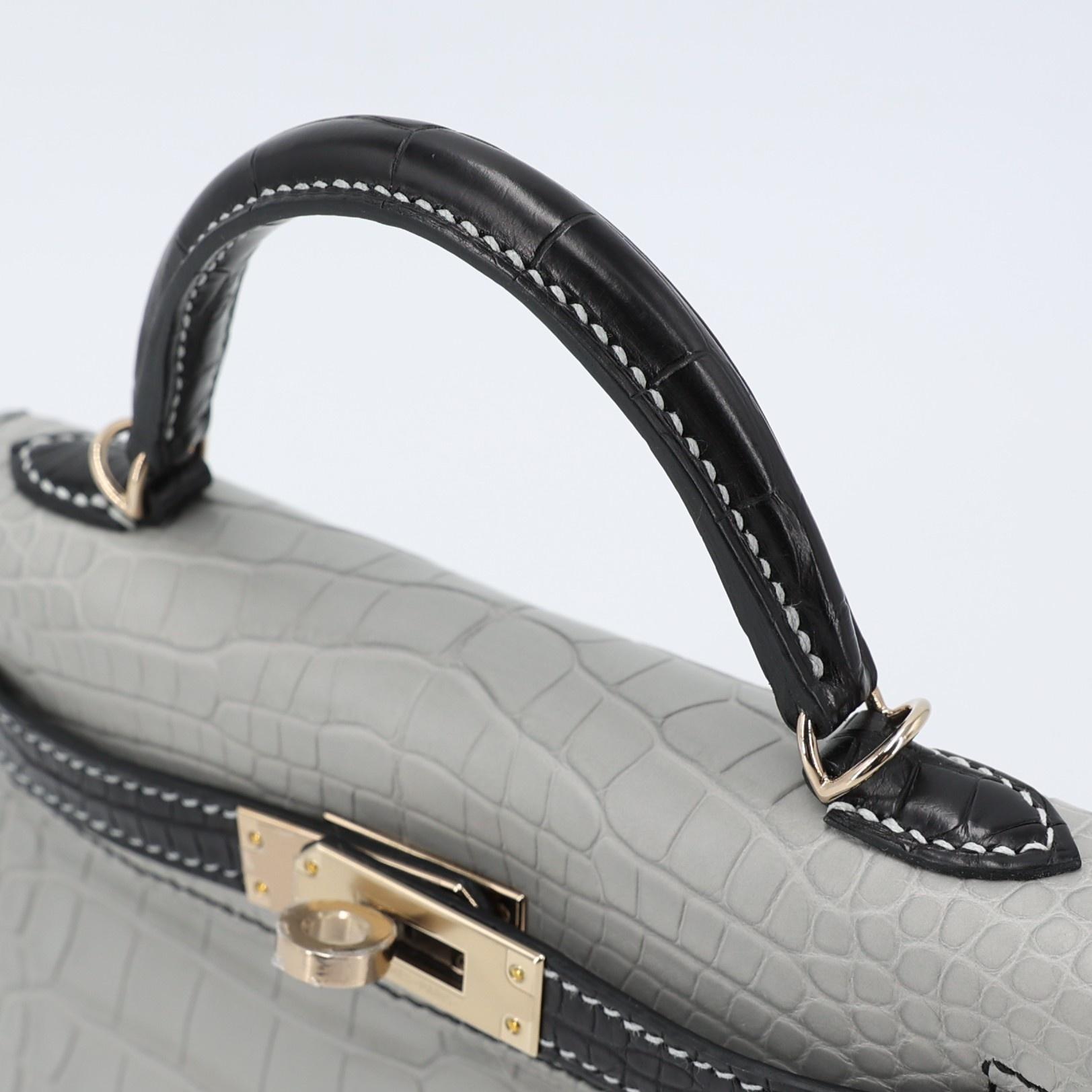Brand New ( Rank N ) HERMÈS Special Order Mini Kelly II HSS Gris Perle (80) Black (89) Matte Alligator Permabrass hardware W (2024) - 3