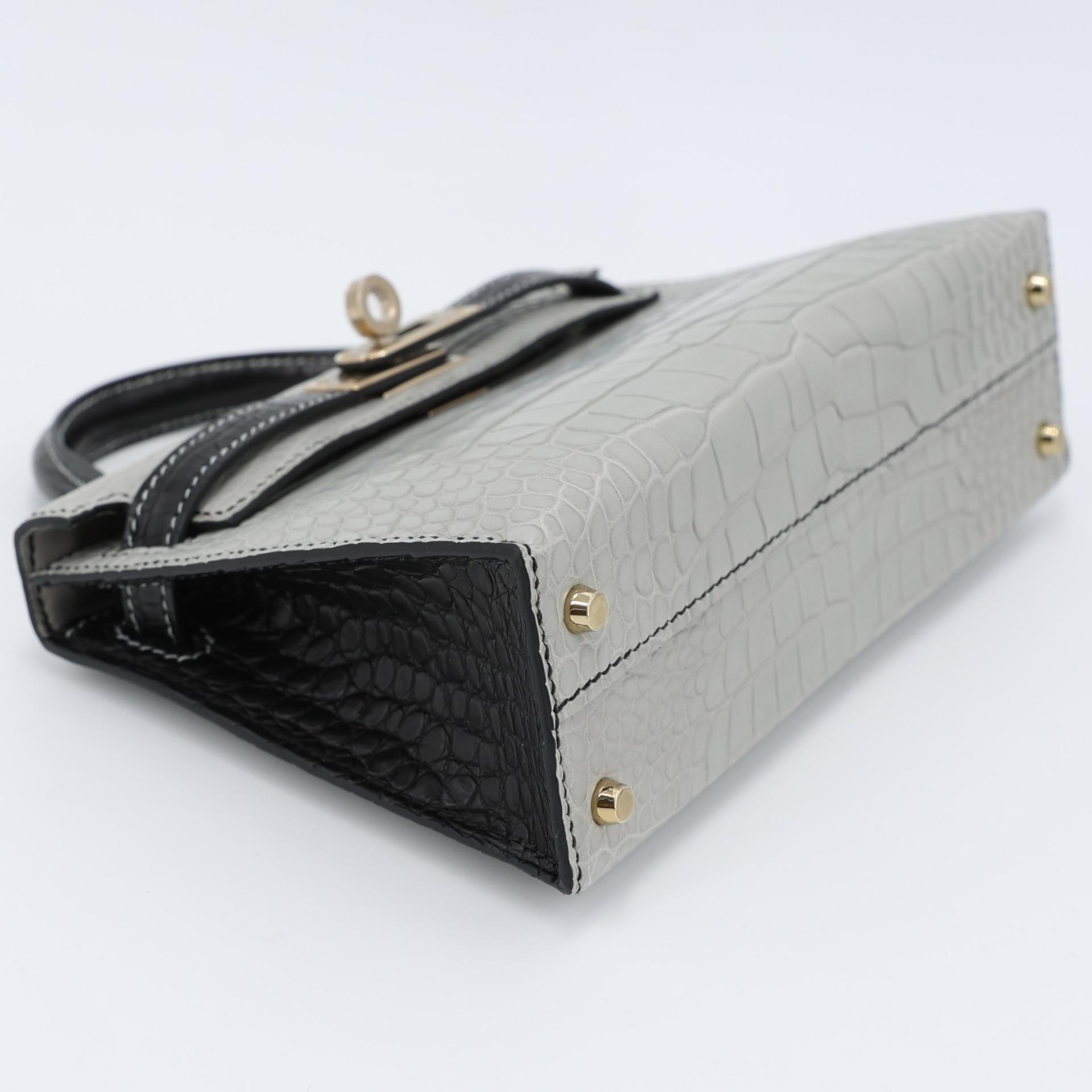 Brand New ( Rank N ) HERMÈS Special Order Mini Kelly II HSS Gris Perle (80) Black (89) Matte Alligator Permabrass hardware W (2024) - 4