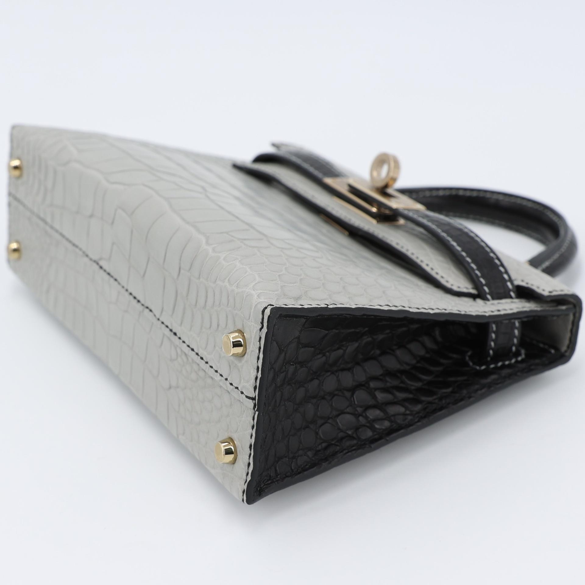 Brand New ( Rank N ) HERMÈS Special Order Mini Kelly II HSS Gris Perle (80) Black (89) Matte Alligator Permabrass hardware W (2024) - 5