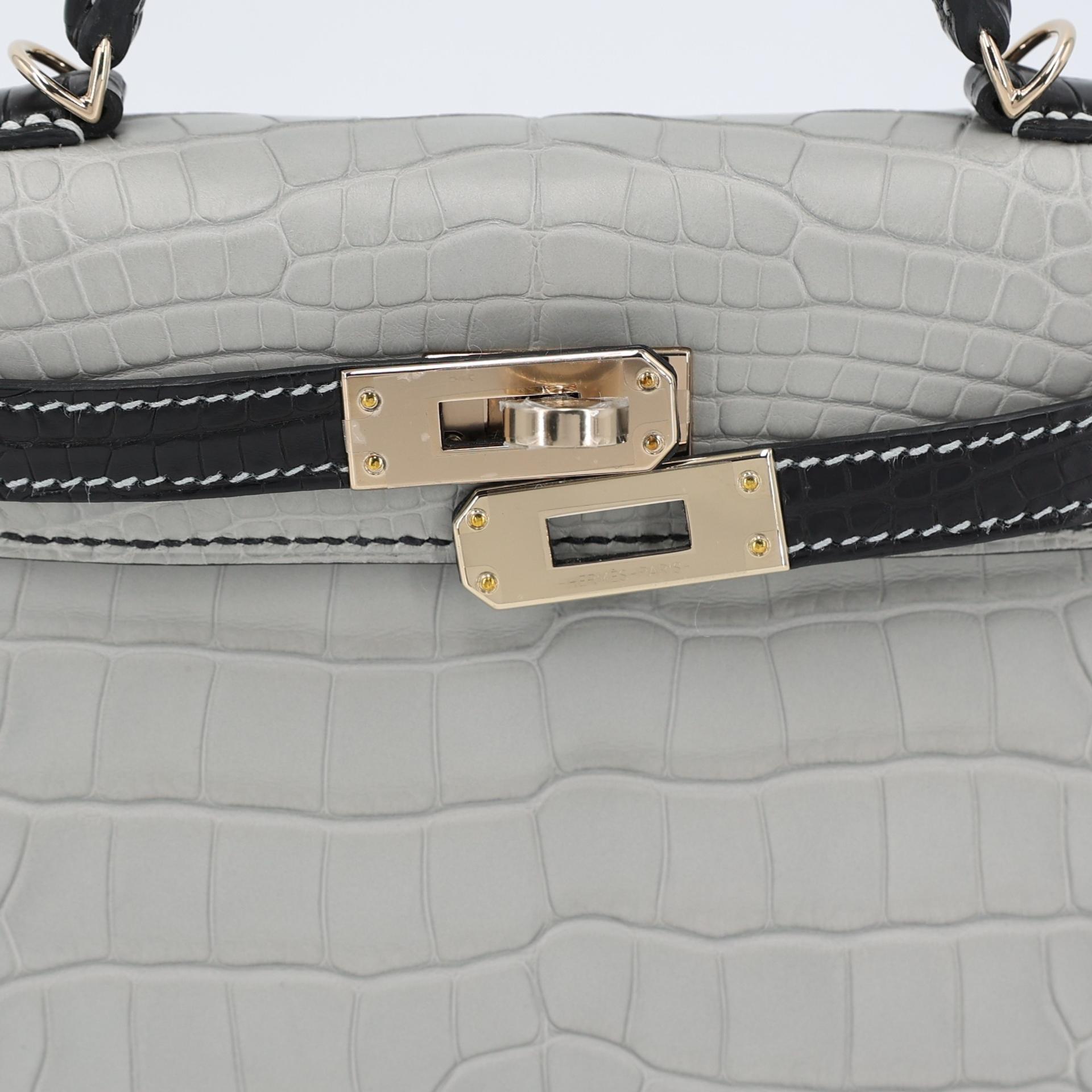 Brand New ( Rank N ) HERMÈS Special Order Mini Kelly II HSS Gris Perle (80) Black (89) Matte Alligator Permabrass hardware W (2024) - 8