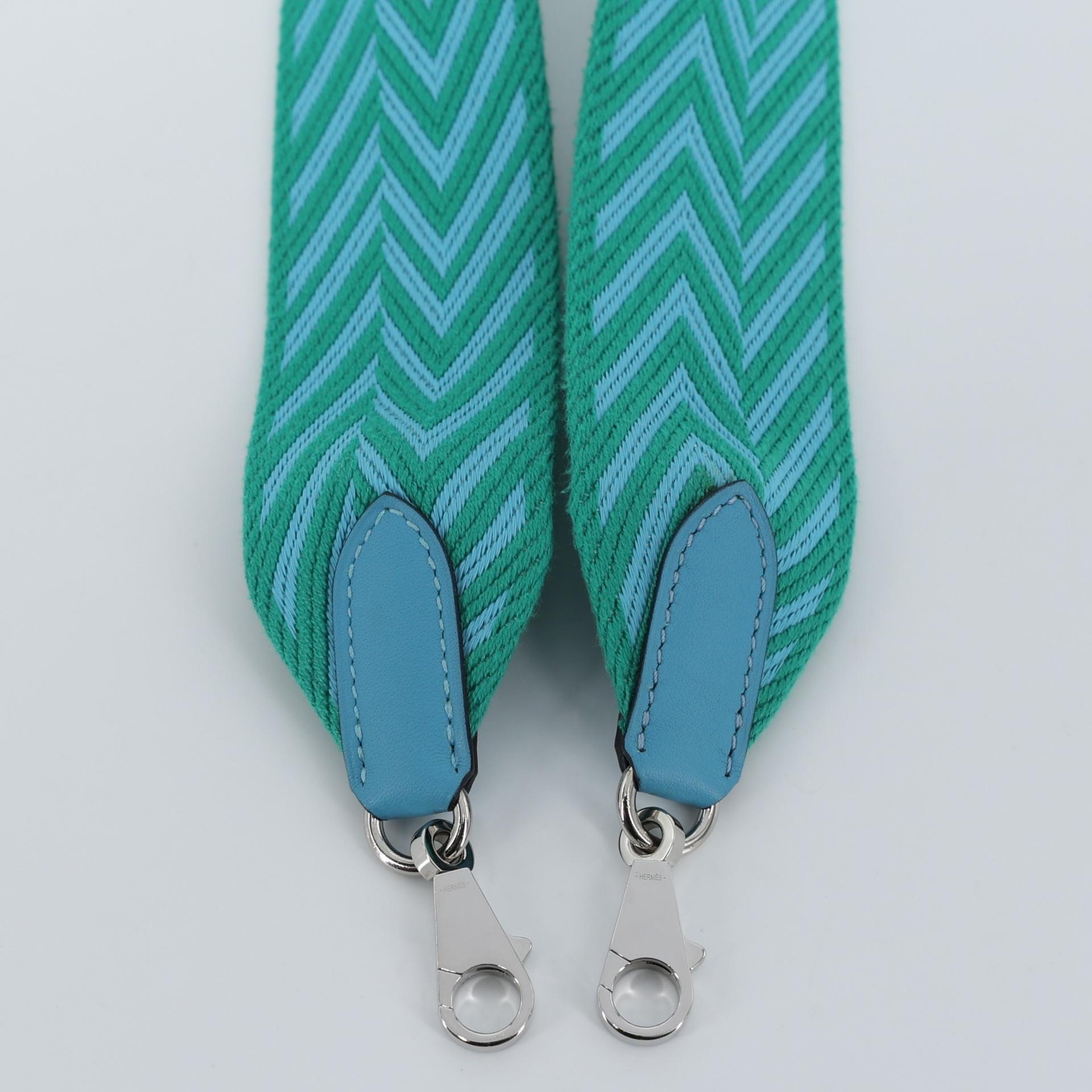 Very Good ( Rank A) HERMÈS Bandouliere Sangle Zigzag Green Blue Canvas Swift Palladium hardware D (2019) - 2