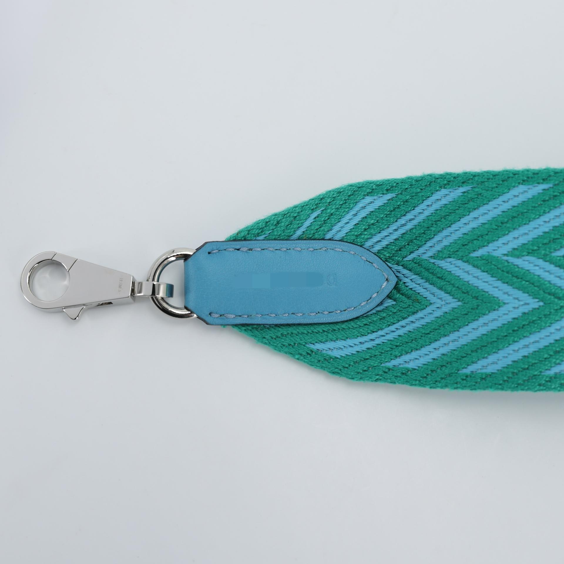 Very Good ( Rank A) HERMÈS Bandouliere Sangle Zigzag Green Blue Canvas Swift Palladium hardware D (2019) - 4