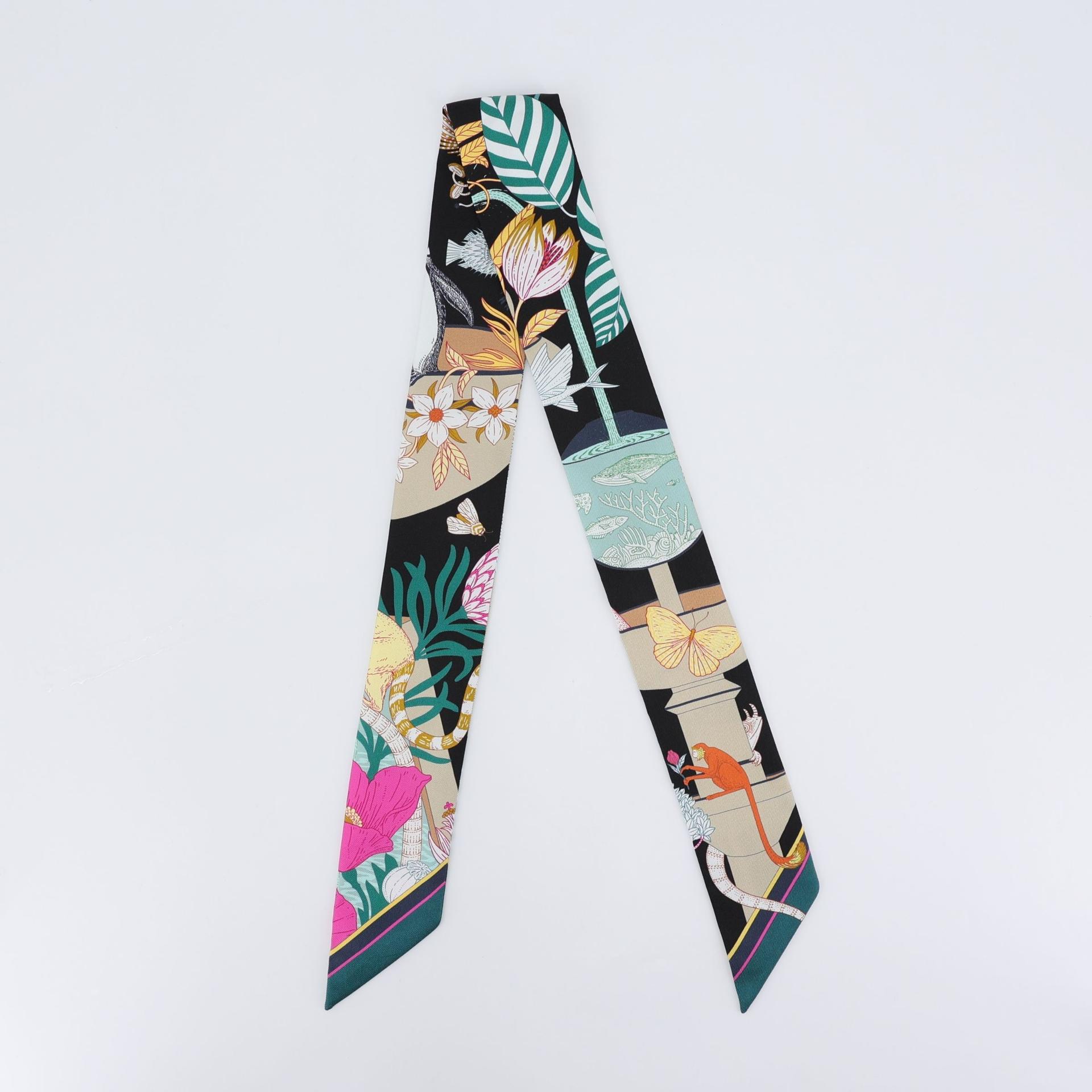 Brand New ( Rank N ) HERMÈS Twilly Precious Paradise Black (89) Silk - 2