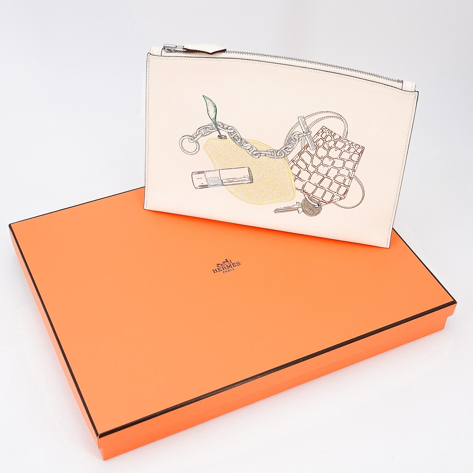 Unused ( Rank NS ) HERMÈS In & out Pouch Nata (I2) Swift Palladium hardware U (2022) - 12