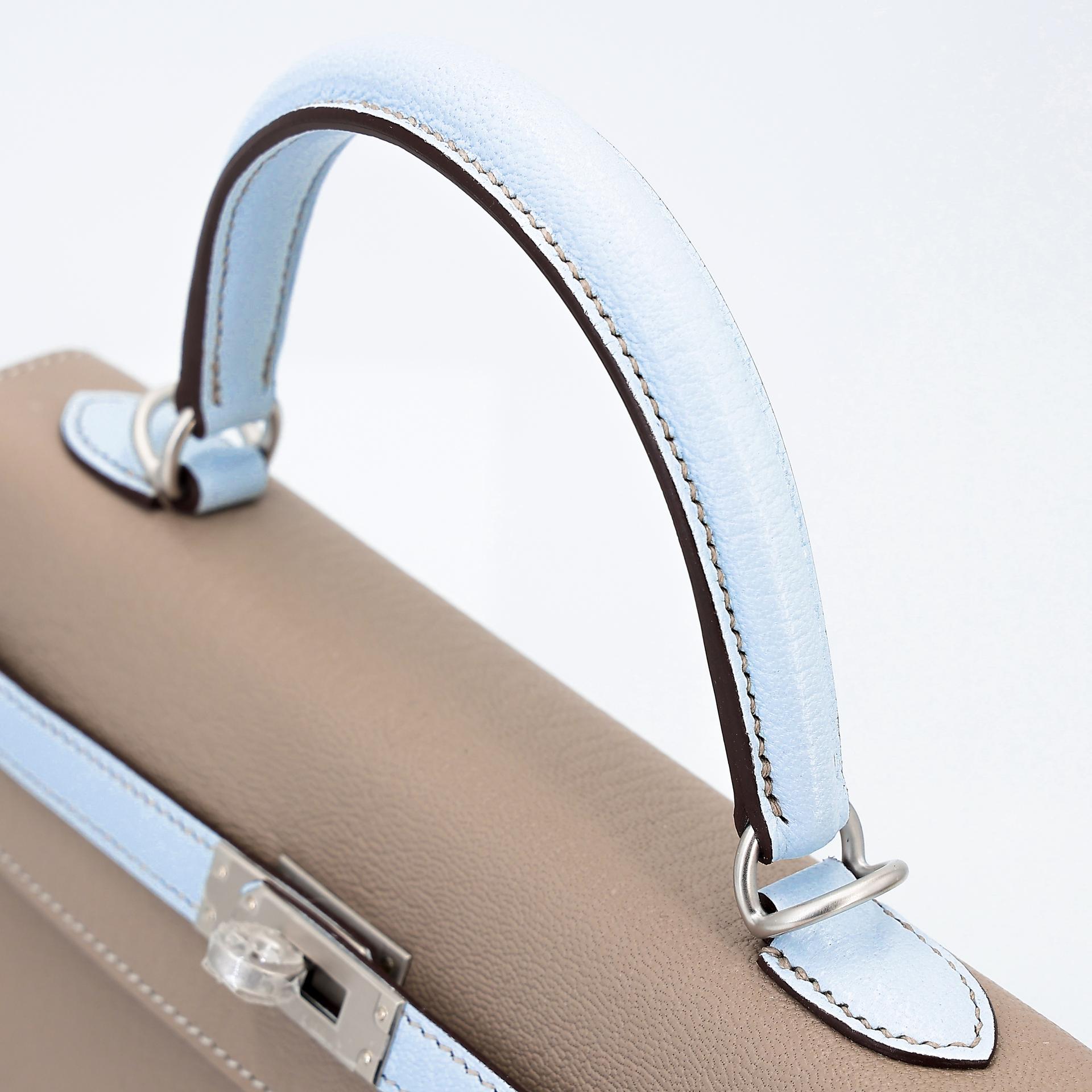 Brand New ( Rank N ) HERMÈS Kelly 25 Sellier HSS Gris Tourterelle (81) Bleu Brume (T0) Chevre Brushed Palladium W (2024) - 3