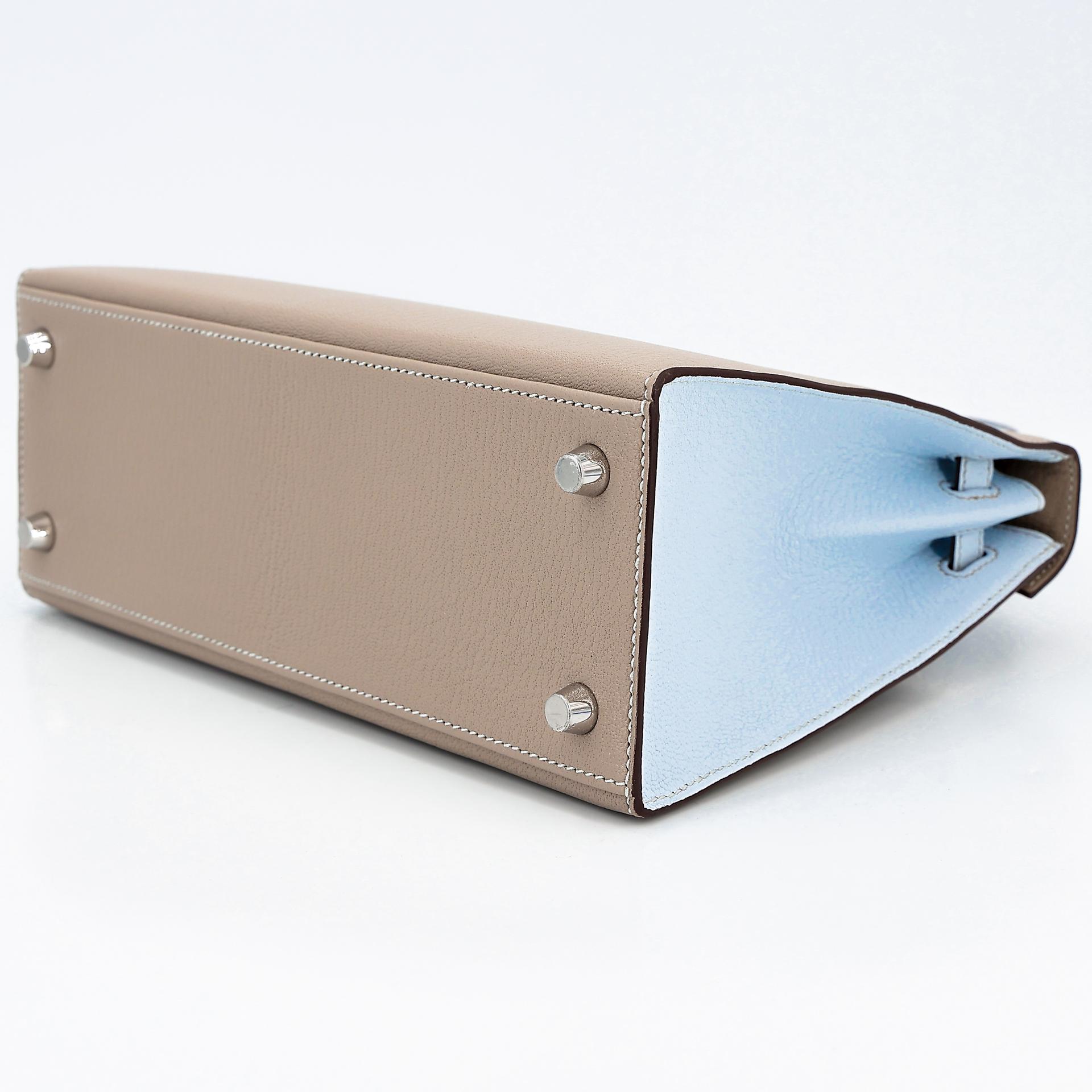Brand New ( Rank N ) HERMÈS Kelly 25 Sellier HSS Gris Tourterelle (81) Bleu Brume (T0) Chevre Brushed Palladium W (2024) - 6