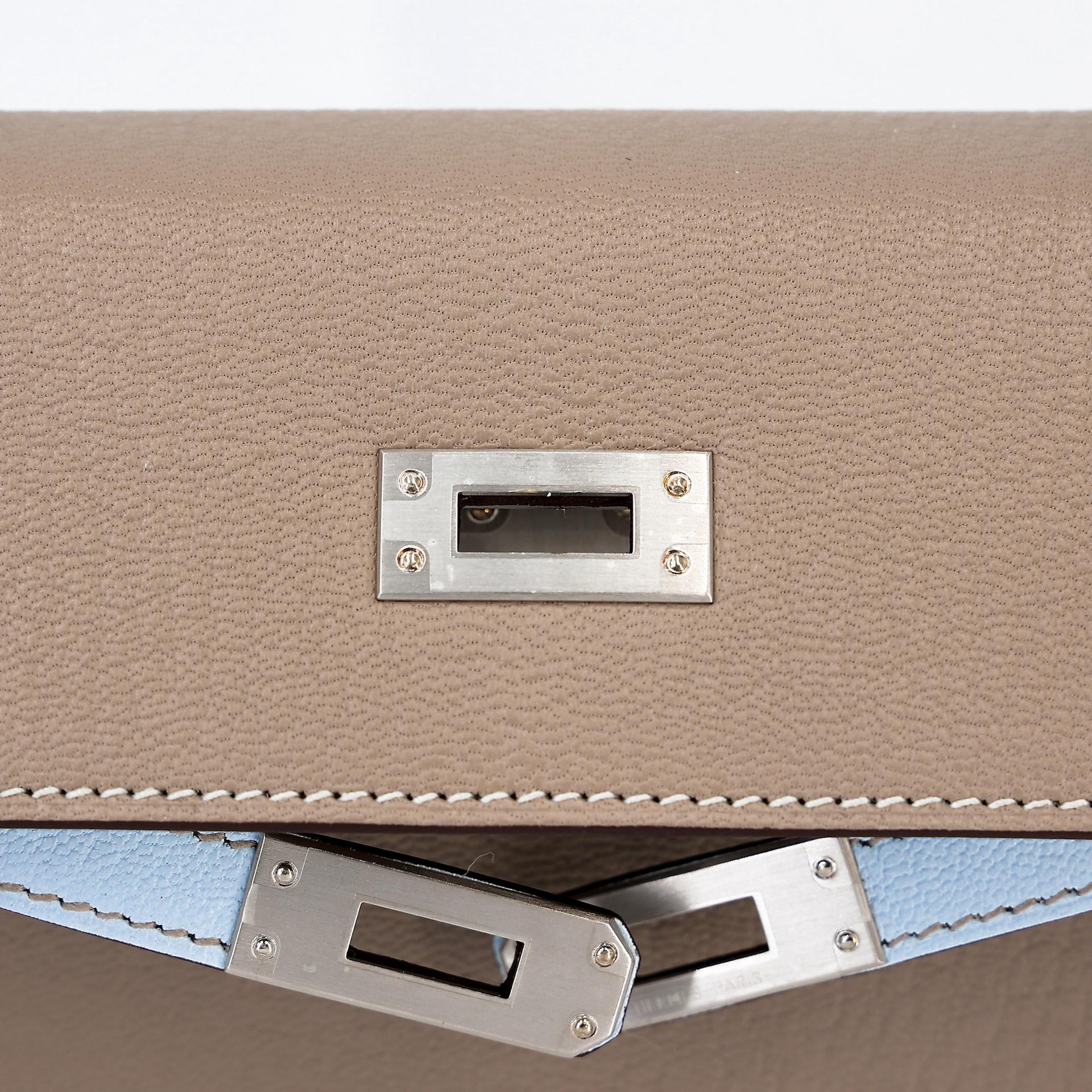Brand New ( Rank N ) HERMÈS Kelly 25 Sellier HSS Gris Tourterelle (81) Bleu Brume (T0) Chevre Brushed Palladium W (2024) - 9