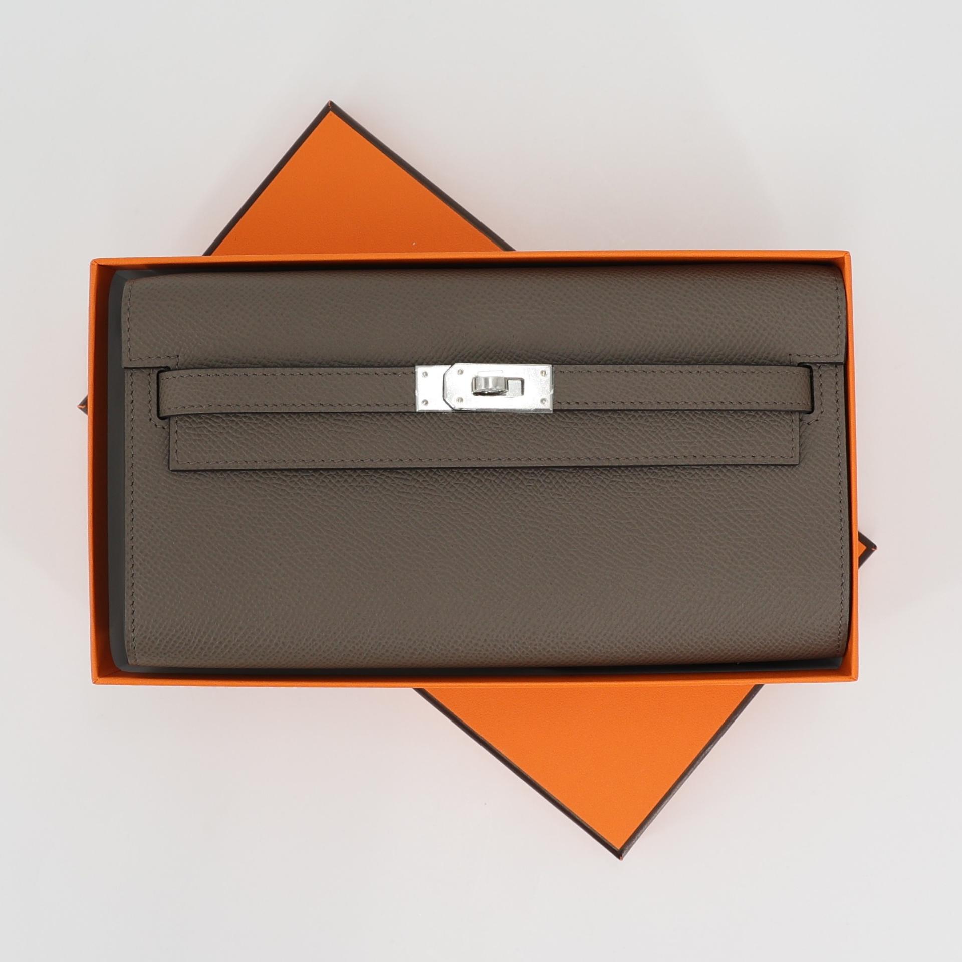 Brand New ( Rank N ) HERMÈS Kelly To Go Wallet Etain (8F) Epsom Palladium hardware W (2024) - 15