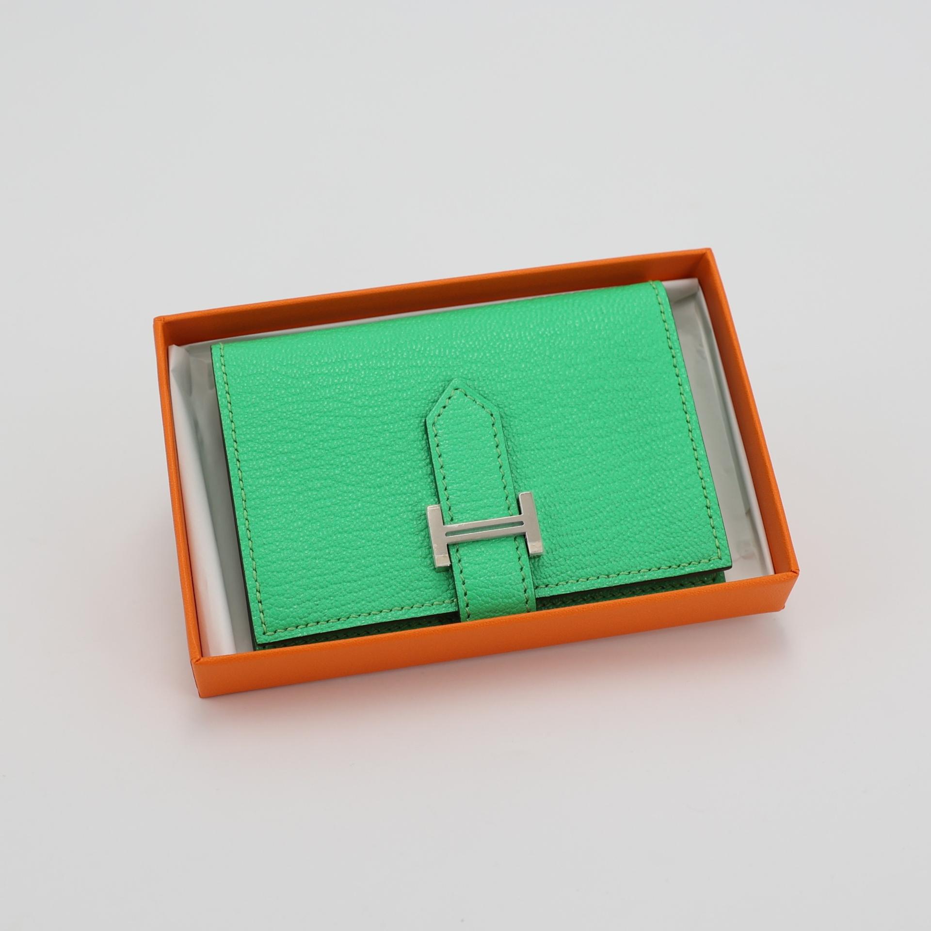 Brand New ( Rank N ) HERMÈS Bearn Card Holder Vert Comics (0Z) Chevre Palladium hardware B (2023) - 13