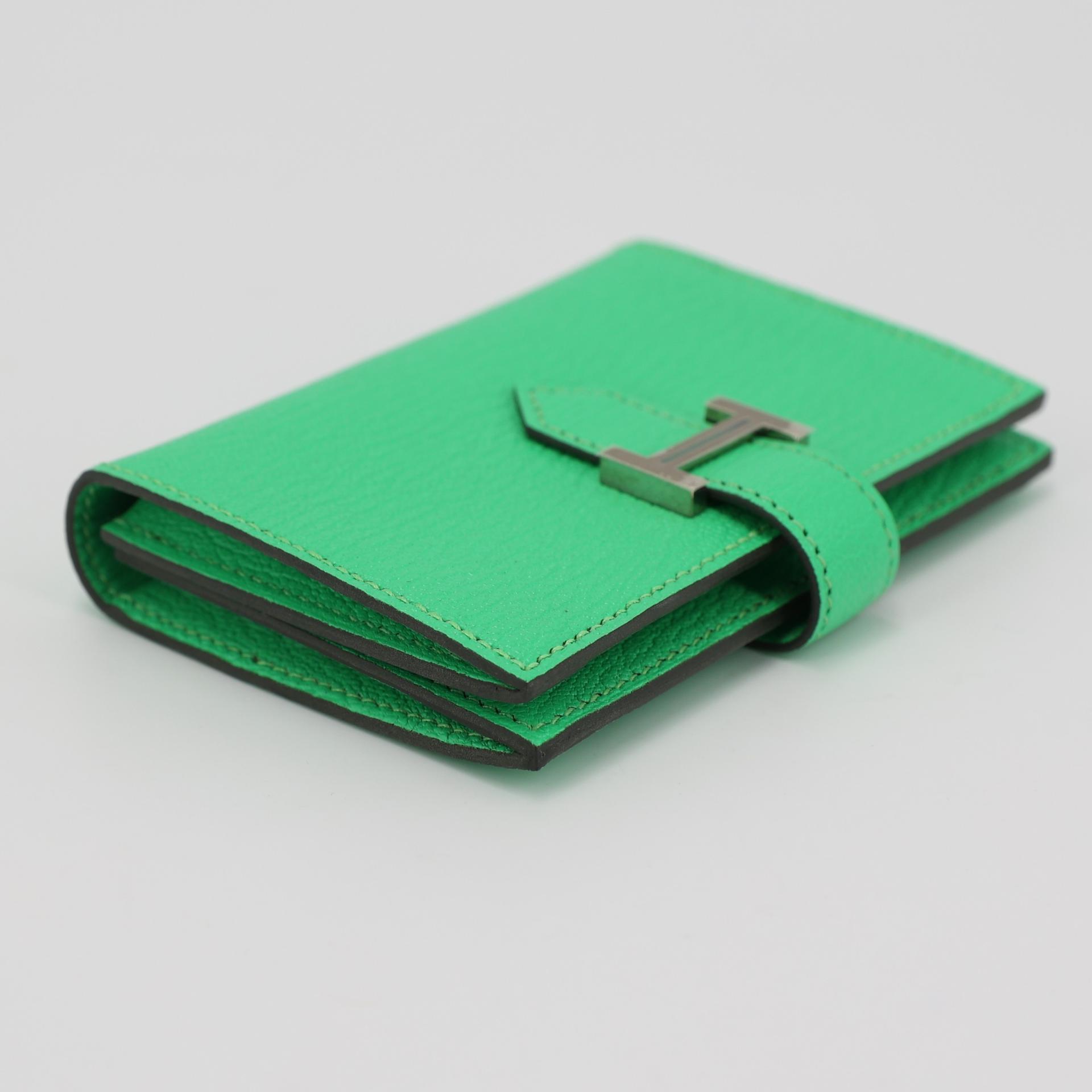 Brand New ( Rank N ) HERMÈS Bearn Card Holder Vert Comics (0Z) Chevre Palladium hardware B (2023) - 3