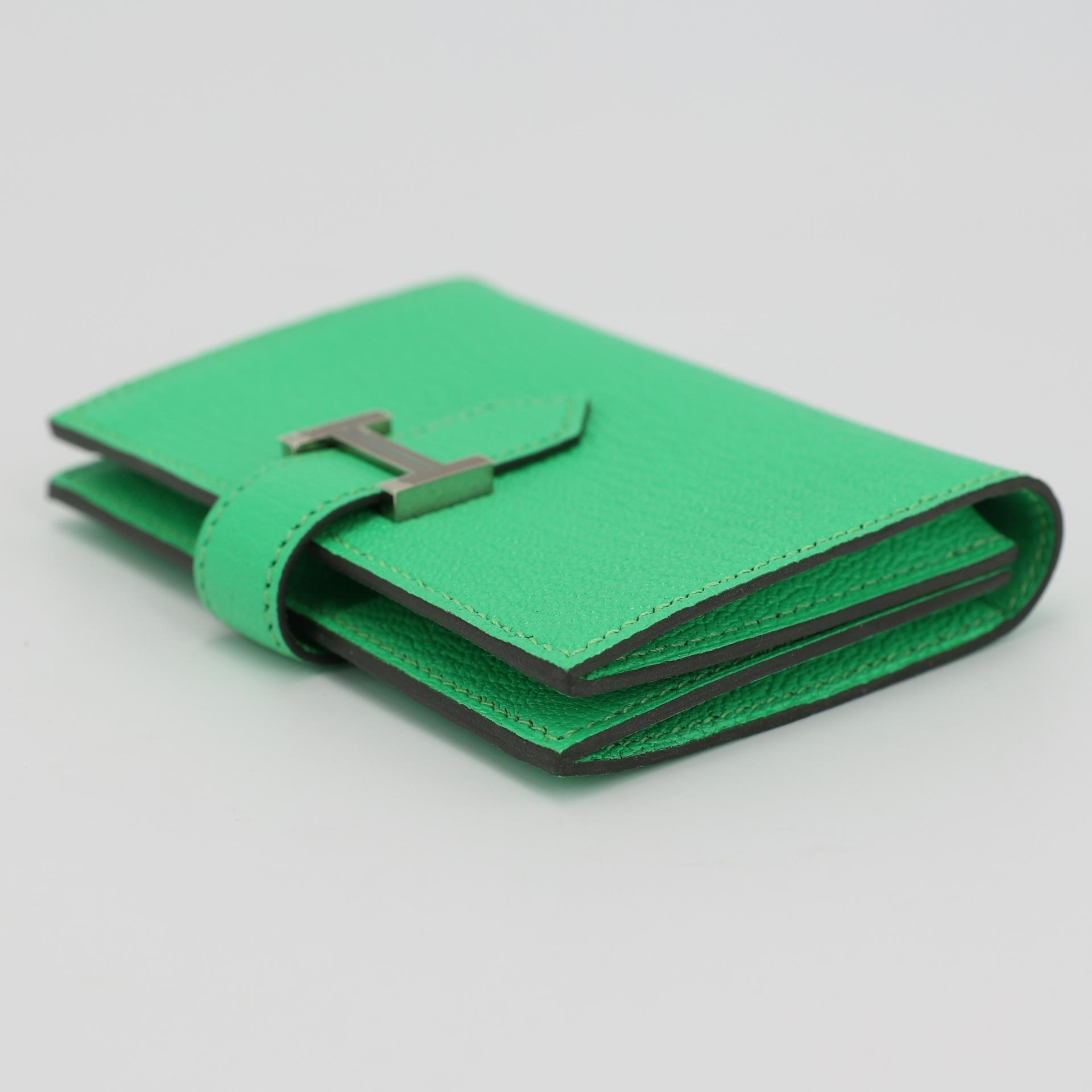 Brand New ( Rank N ) HERMÈS Bearn Card Holder Vert Comics (0Z) Chevre Palladium hardware B (2023) - 4