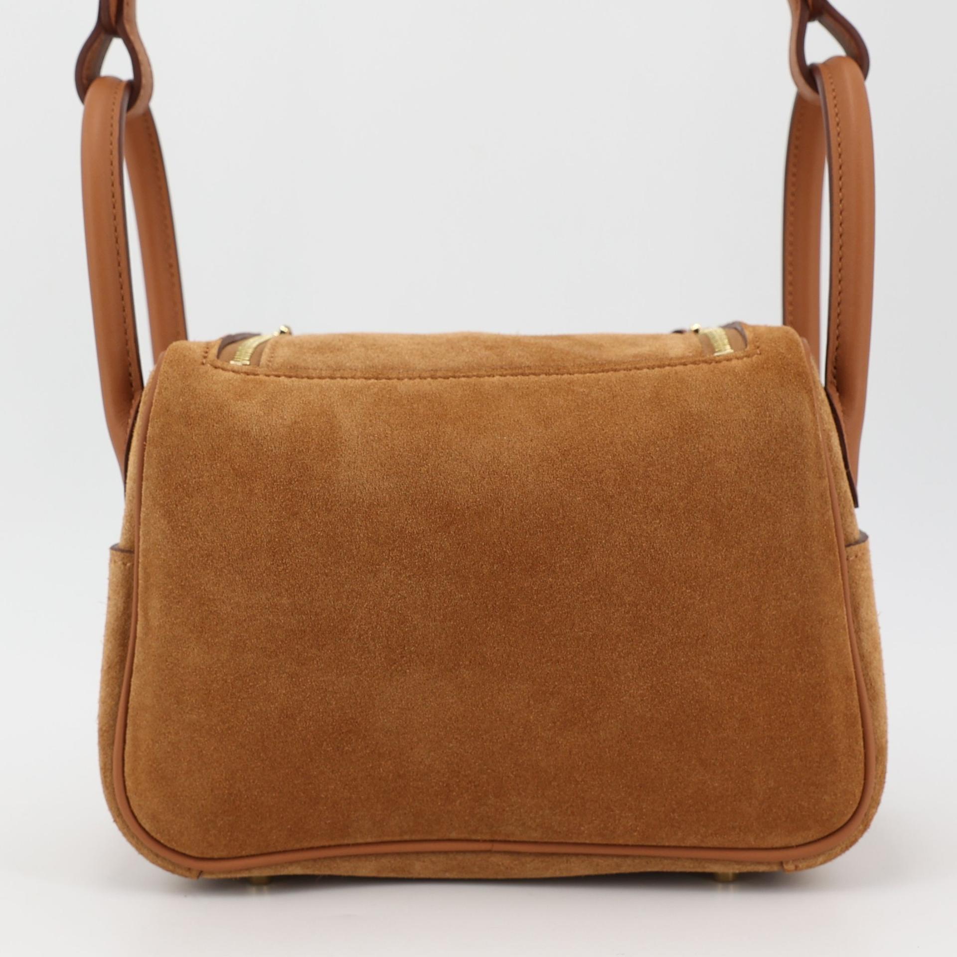 Brand New ( Rank N ) HERMÈS Mini Lindy II Gold (37) Chamois Swift Grizzly Gold hardware W (2024) - 2