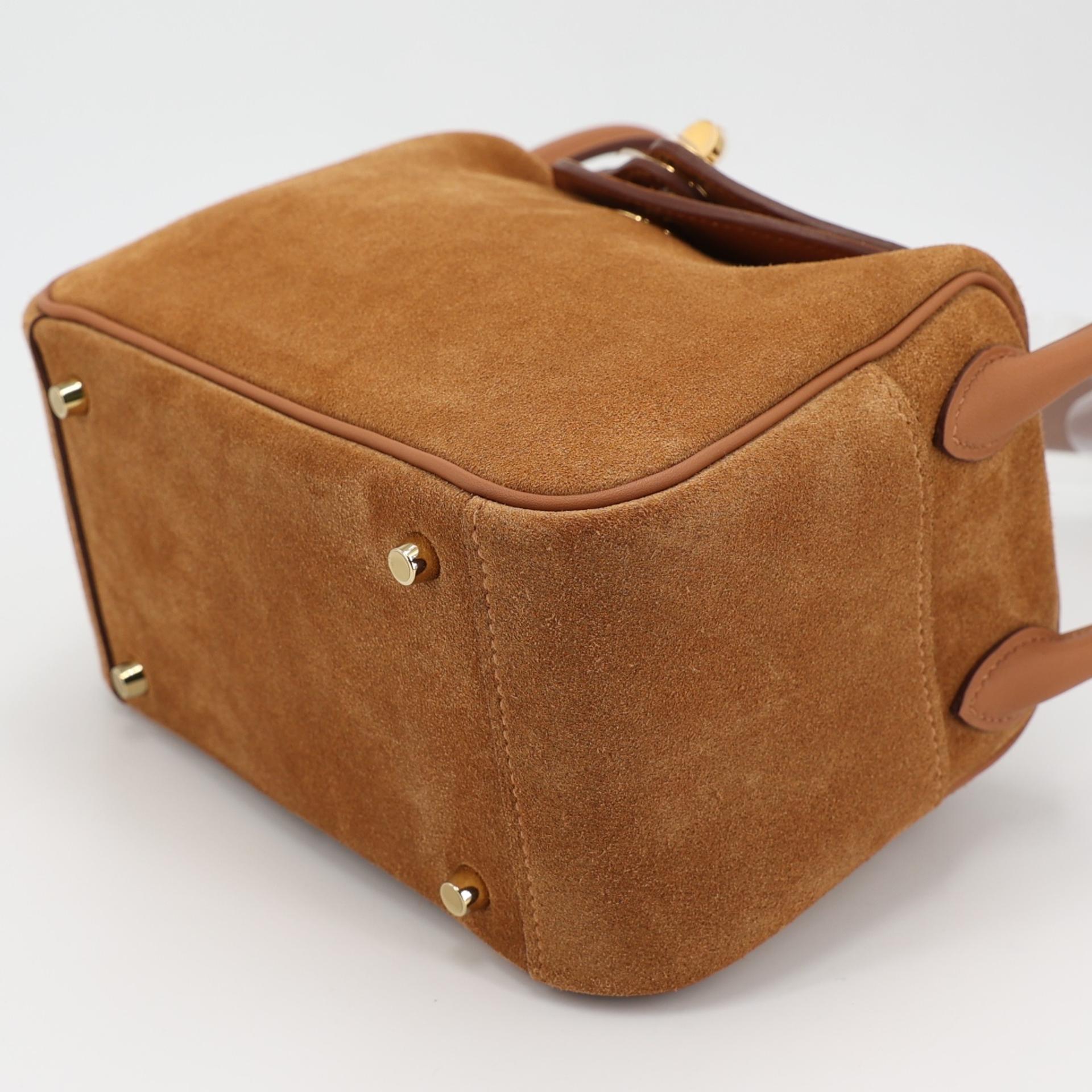 Brand New ( Rank N ) HERMÈS Mini Lindy II Gold (37) Chamois Swift Grizzly Gold hardware W (2024) - 5